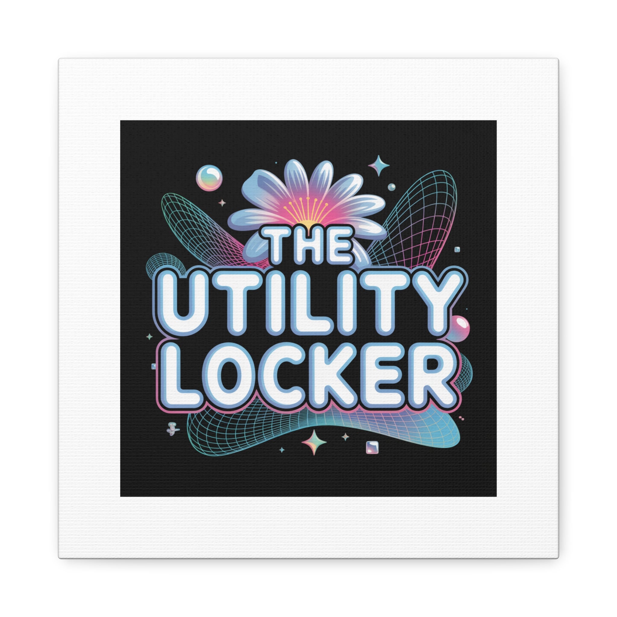 Y2K Cyber Holo 'The Utility Locker' Canvas | Retro Tech Print, Chrome Text