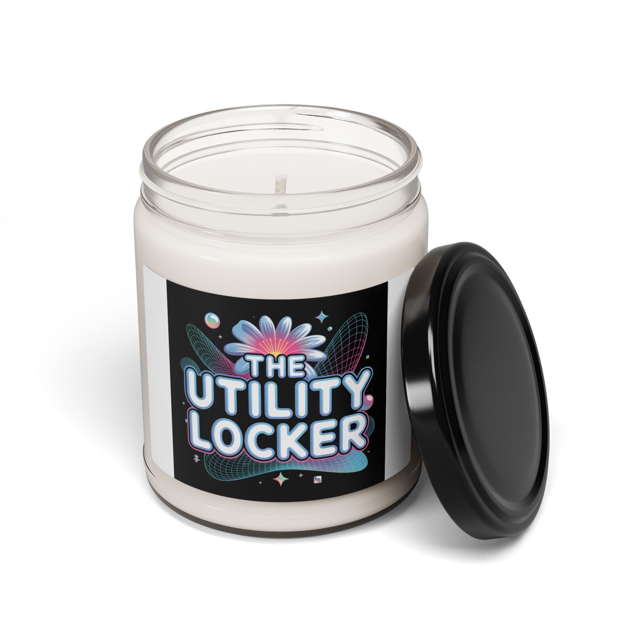 Cyber Holo 'The Utility Locker' Candle, Y2K Cyber Nostalgia, Chrome Text