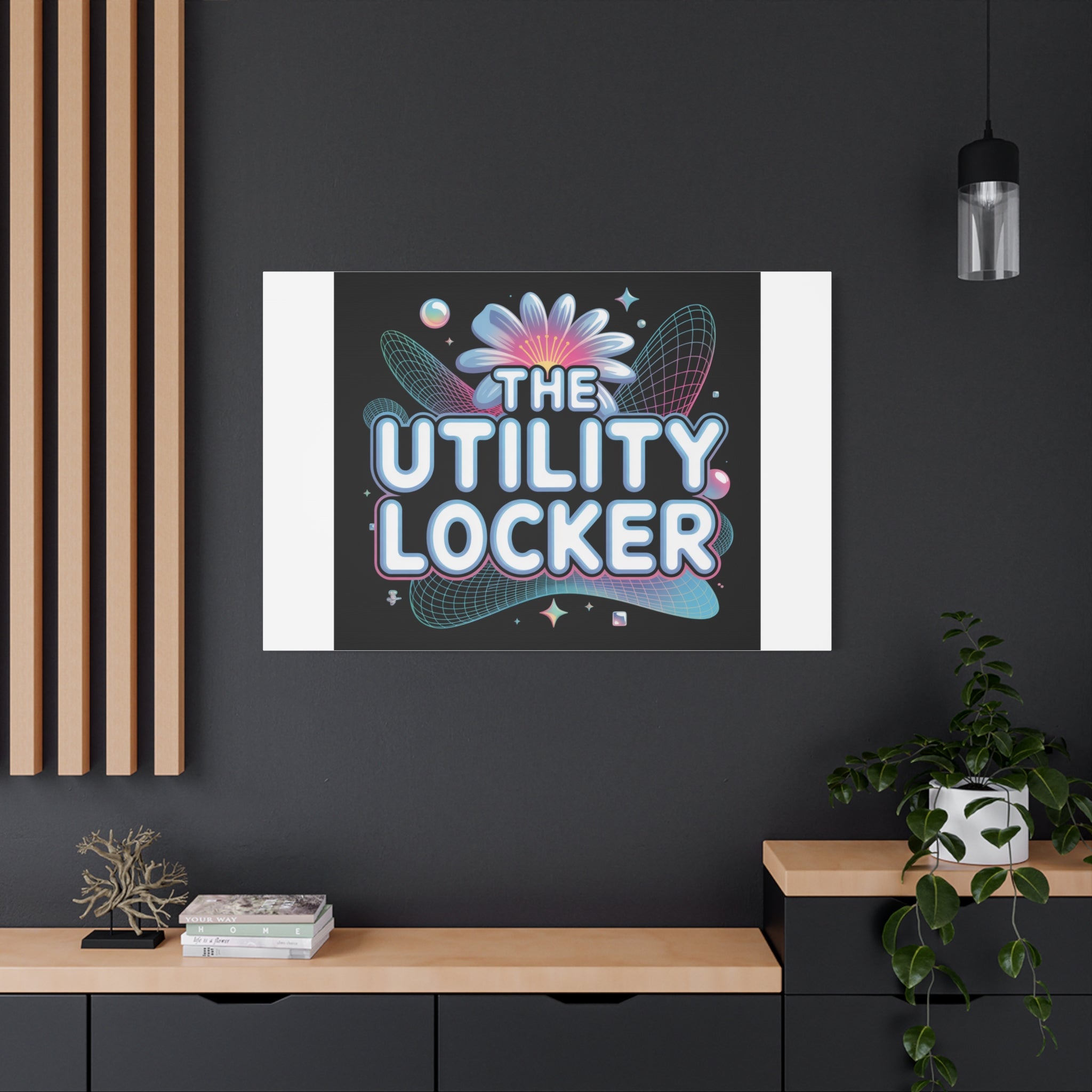 Y2K Cyber Holo 'The Utility Locker' Canvas | Retro Tech Print, Chrome Text