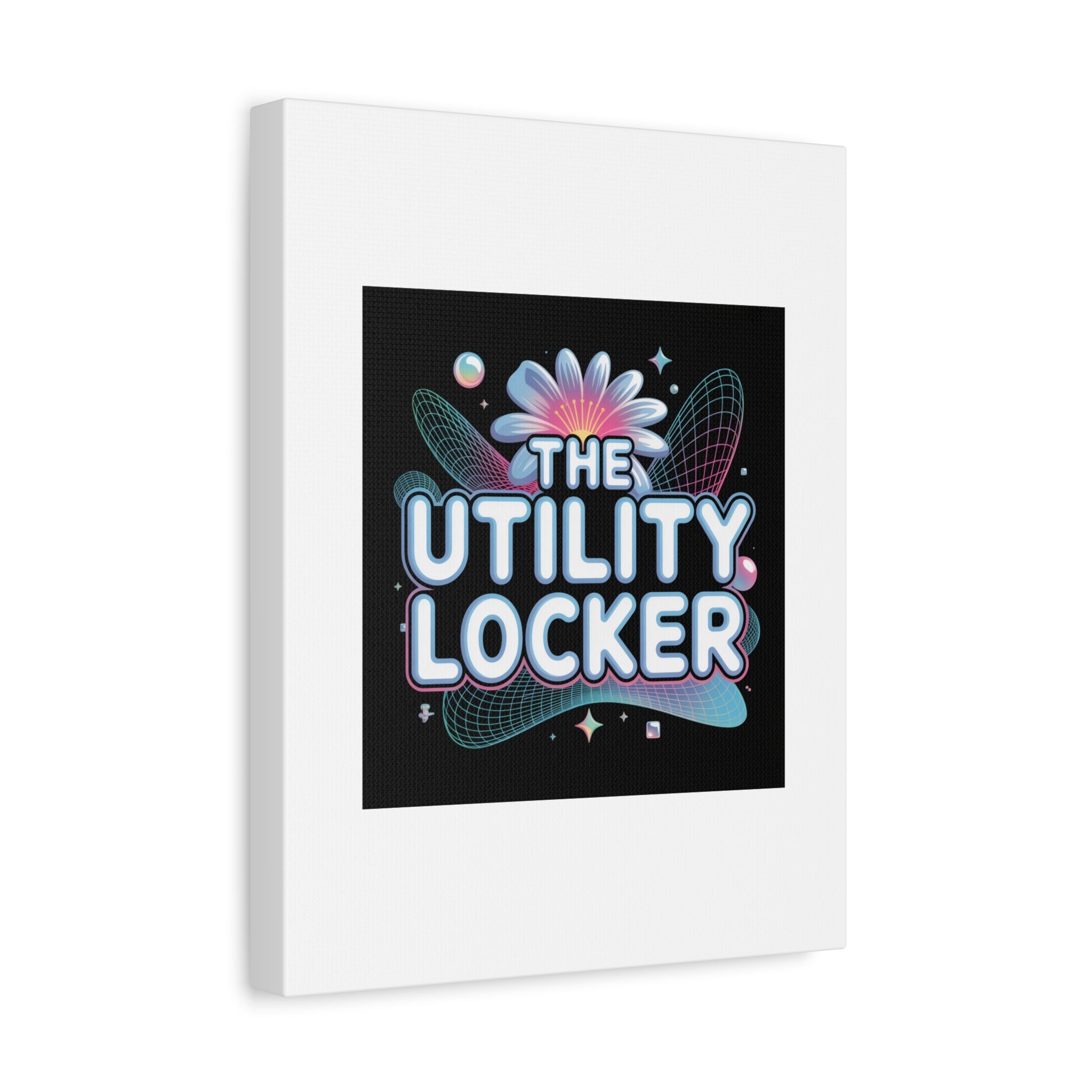Y2K Cyber Holo 'The Utility Locker' Canvas | Retro Tech Print, Chrome Text