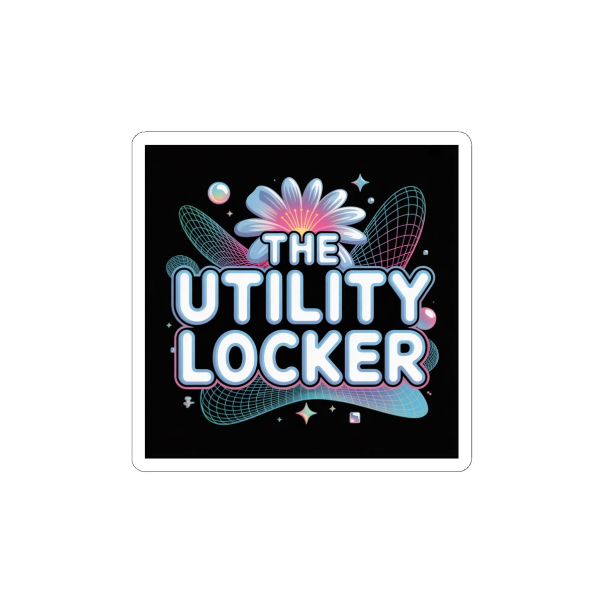 Y2K Cyber Holo Logo Kiss-Cut Stickers | Retro Tech Chrome Text