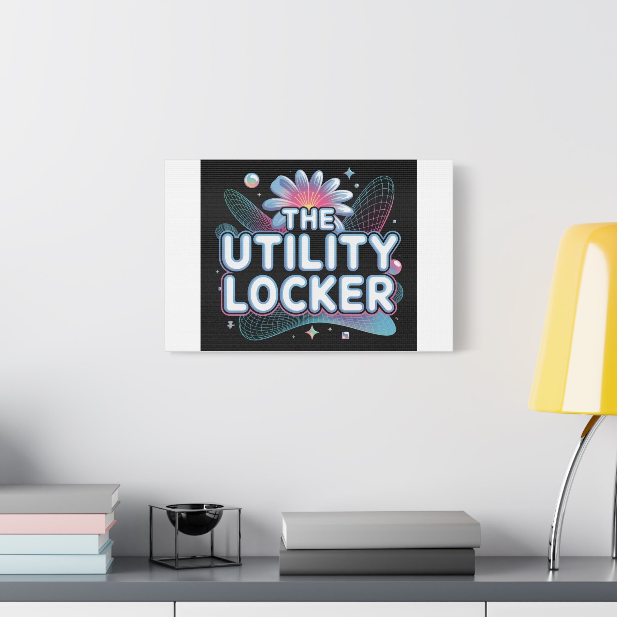 Y2K Cyber Holo 'The Utility Locker' Canvas | Retro Tech Print, Chrome Text