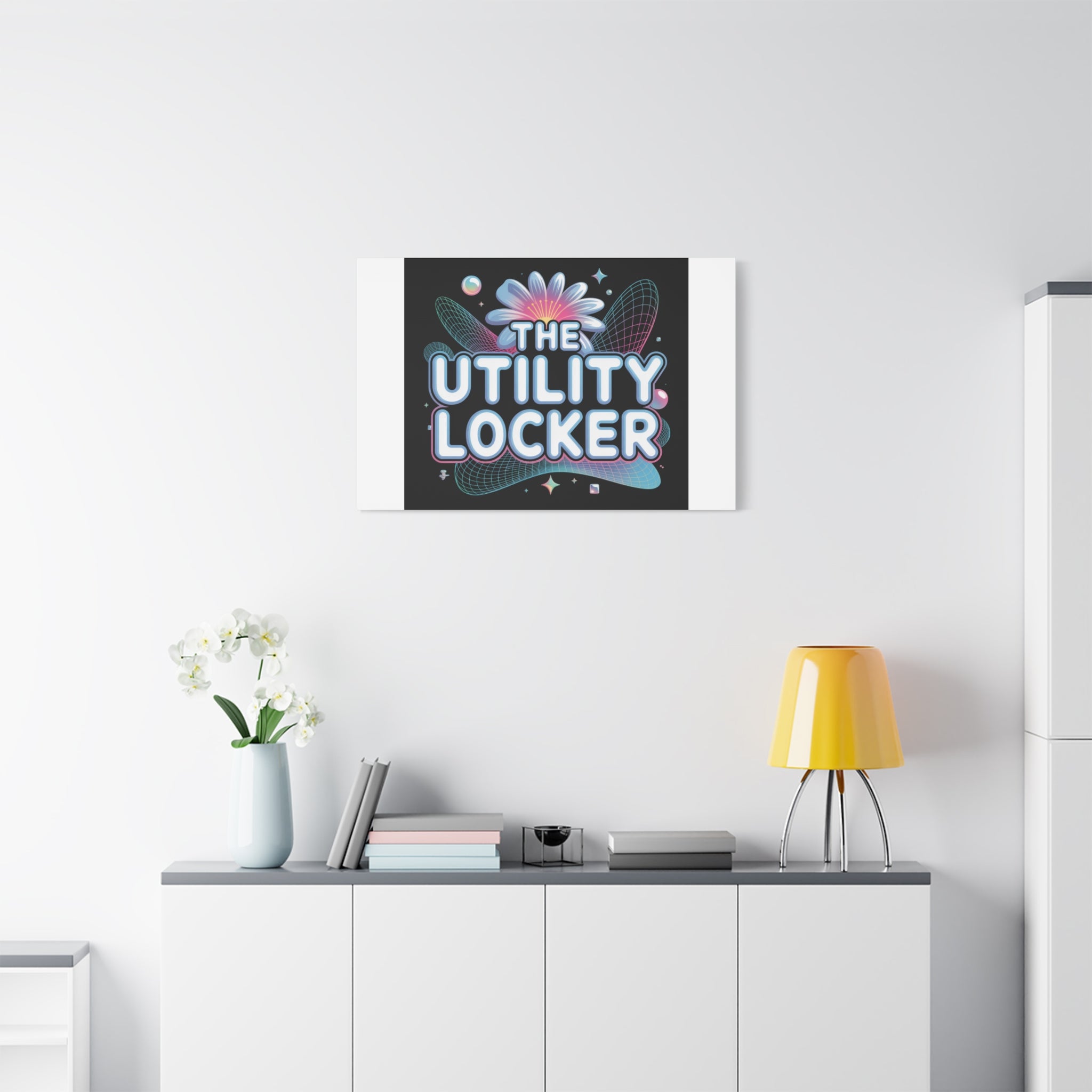 Y2K Cyber Holo 'The Utility Locker' Canvas | Retro Tech Print, Chrome Text