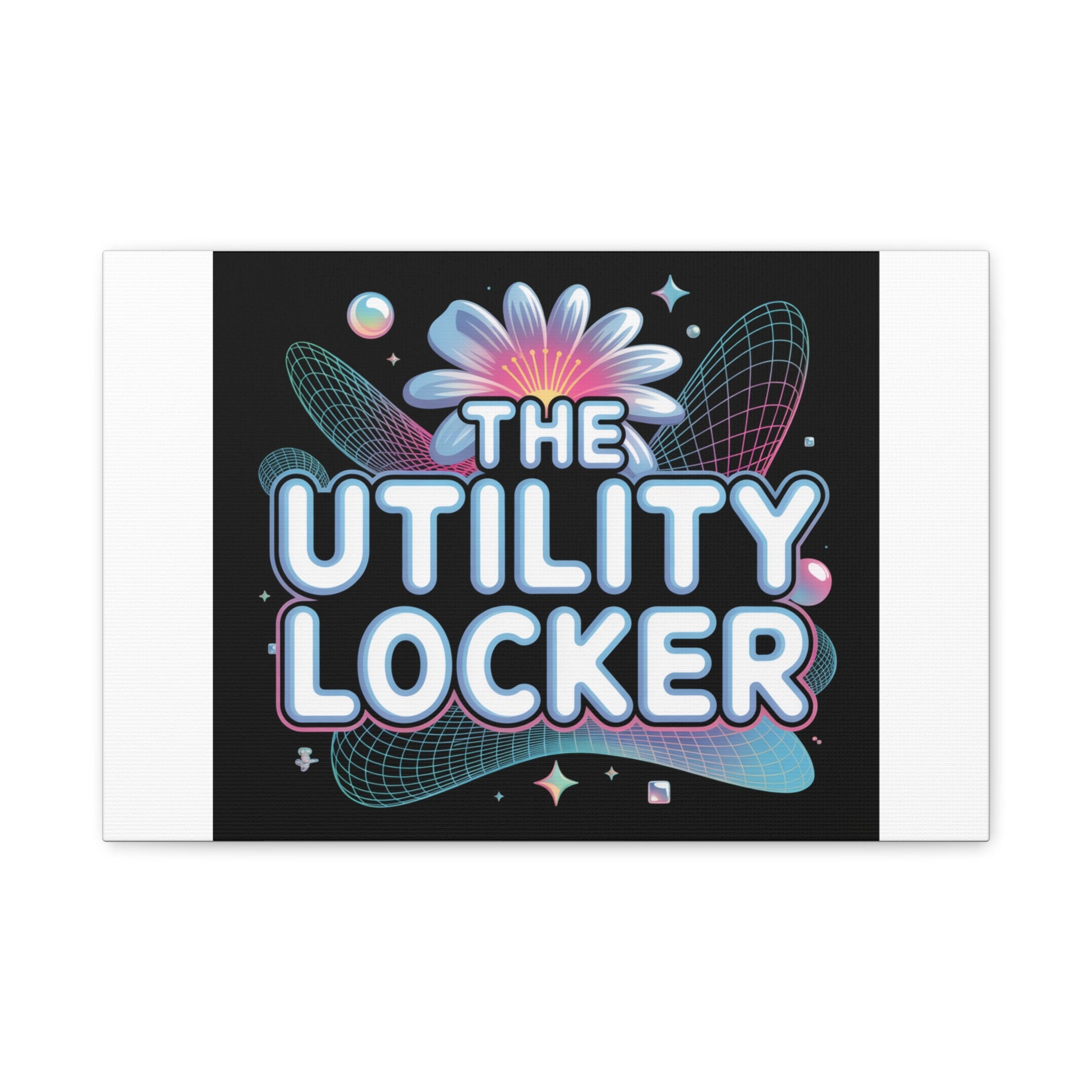 Y2K Cyber Holo 'The Utility Locker' Canvas | Retro Tech Print, Chrome Text