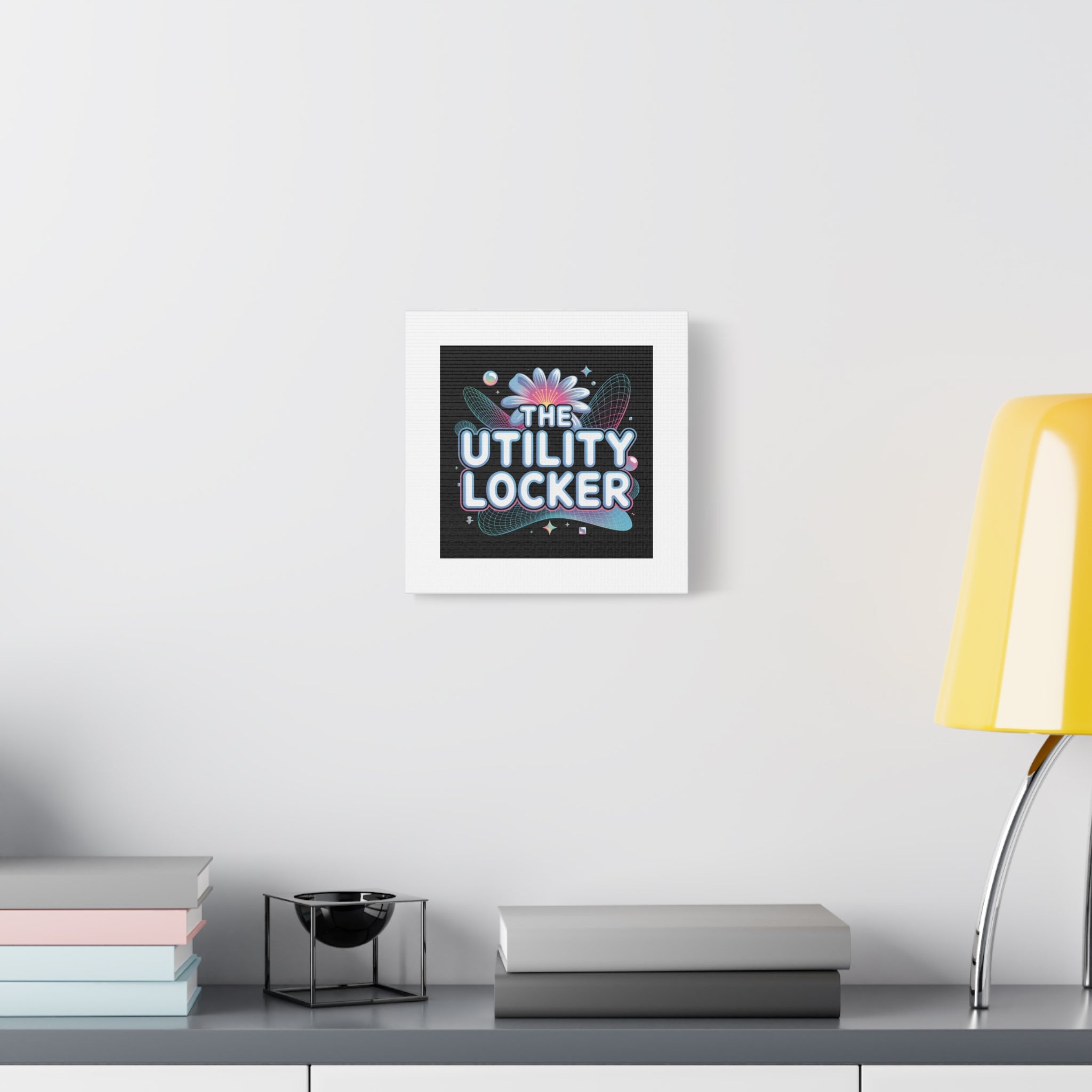 Y2K Cyber Holo 'The Utility Locker' Canvas | Retro Tech Print, Chrome Text