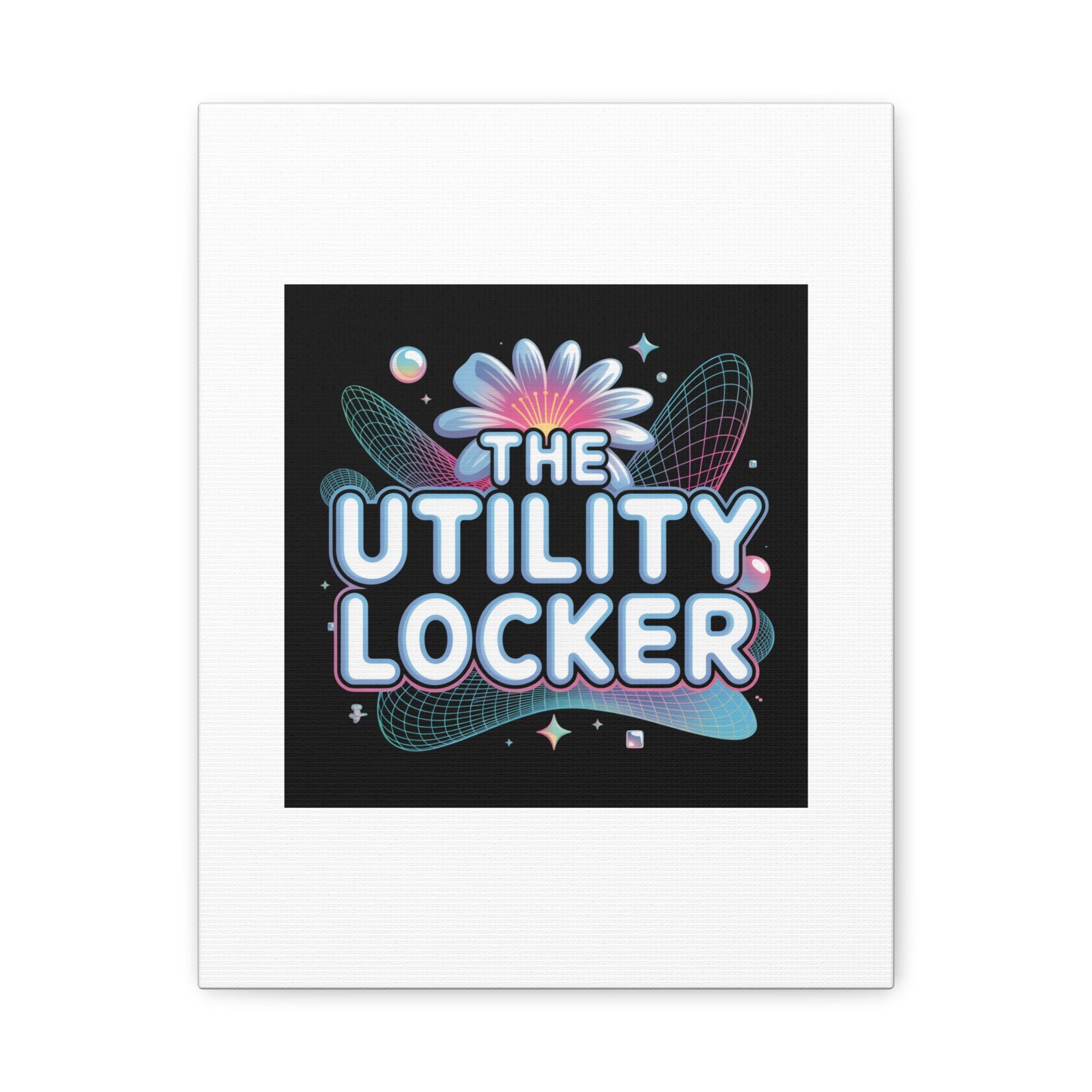 Y2K Cyber Holo 'The Utility Locker' Canvas | Retro Tech Print, Chrome Text