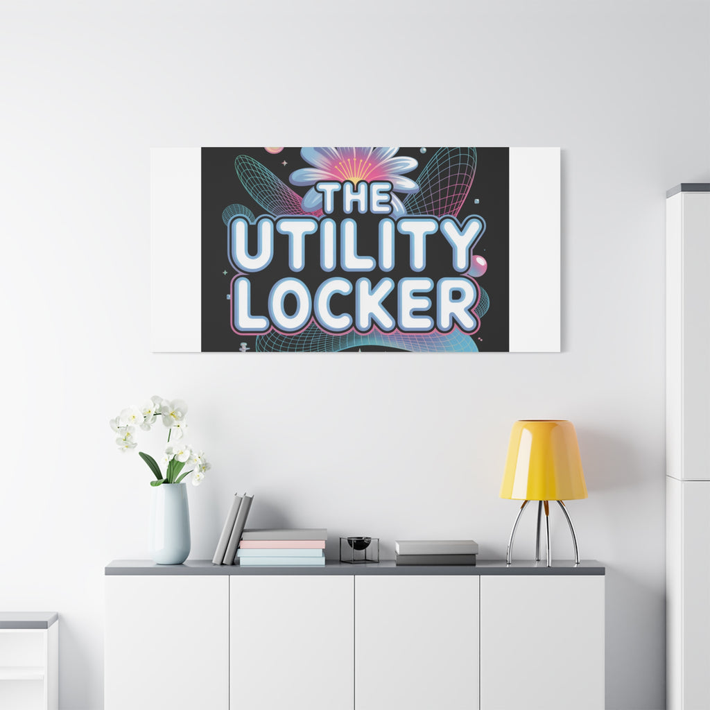 Y2K Cyber Holo 'The Utility Locker' Canvas | Retro Tech Print, Chrome Text