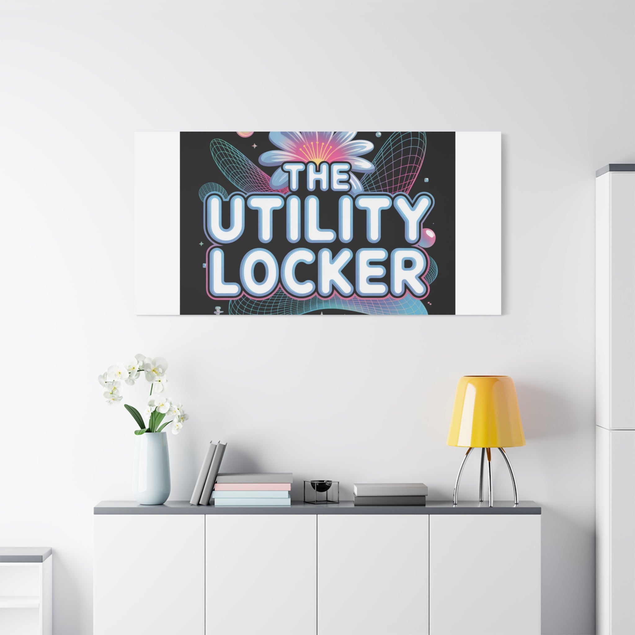 Y2K Cyber Holo 'The Utility Locker' Canvas | Retro Tech Print, Chrome Text