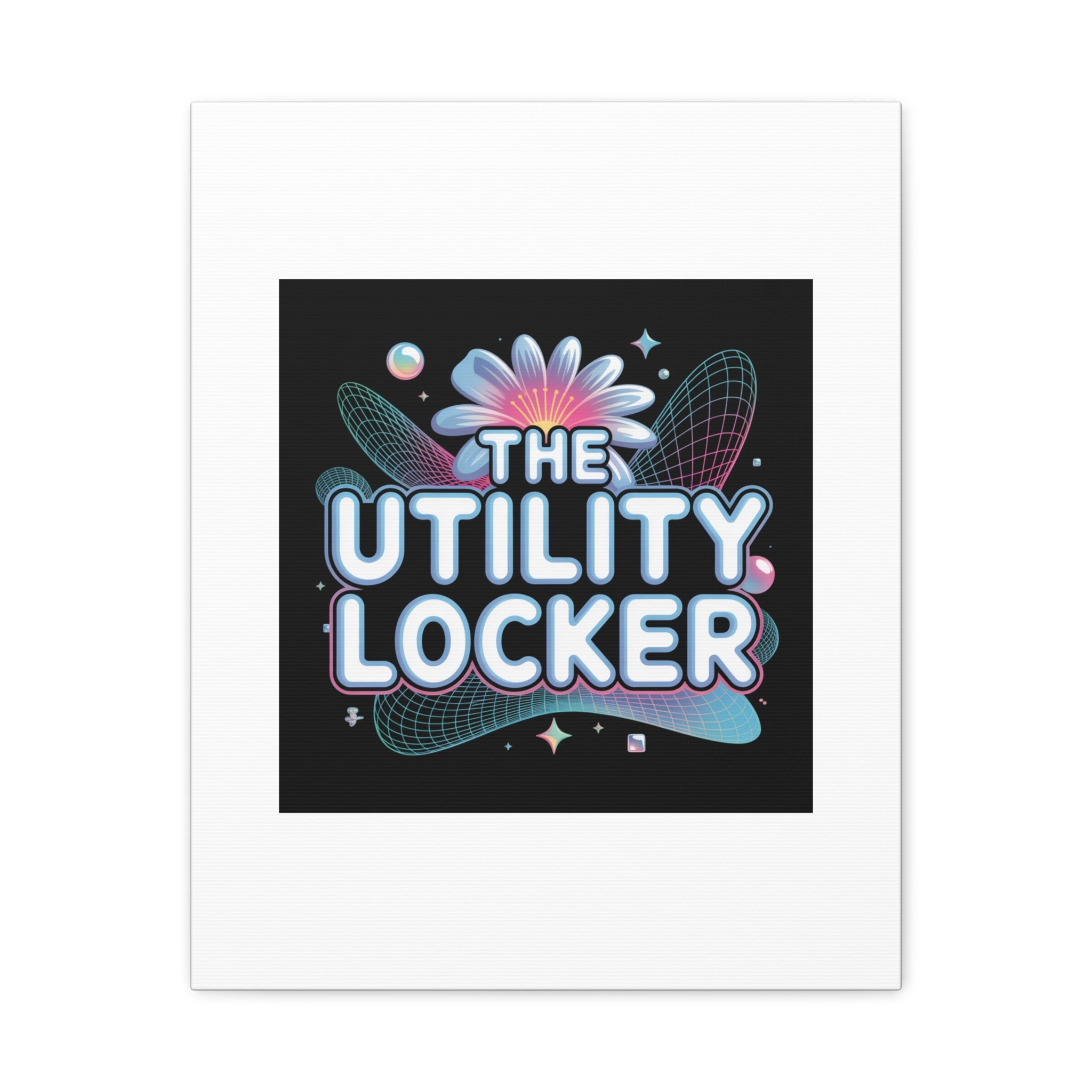 Y2K Cyber Holo 'The Utility Locker' Canvas | Retro Tech Print, Chrome Text
