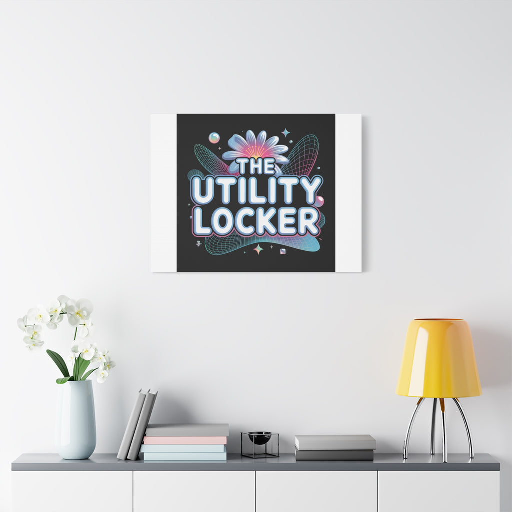 Y2K Cyber Holo 'The Utility Locker' Canvas | Retro Tech Print, Chrome Text