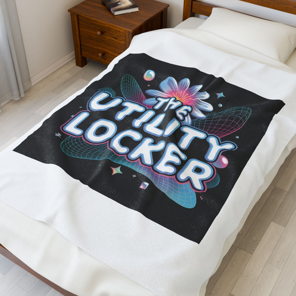 Cyber Holo "The Utility Locker" Plush Blanket | Y2K cyber nostalgia, retro tech print