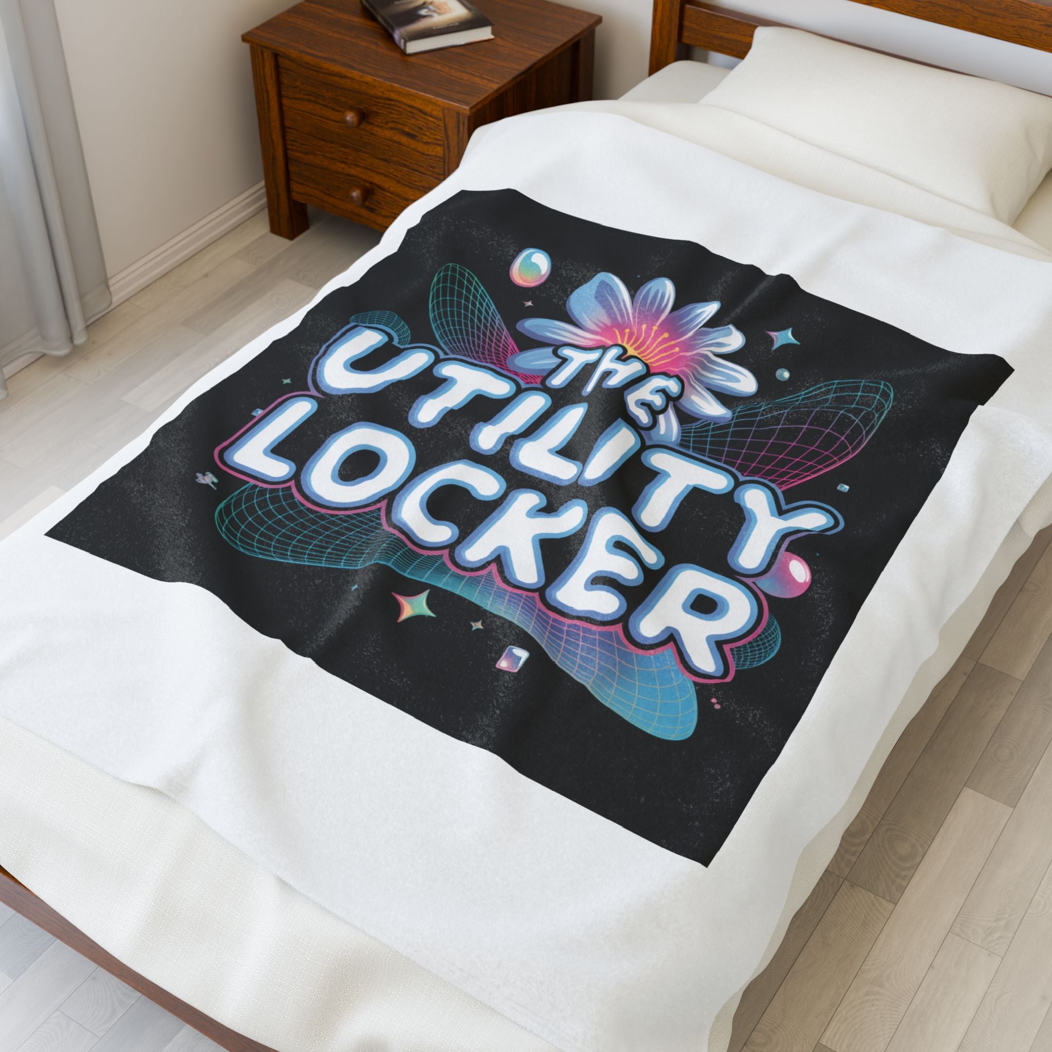 Cyber Holo "The Utility Locker" Plush Blanket | Y2K cyber nostalgia, retro tech print