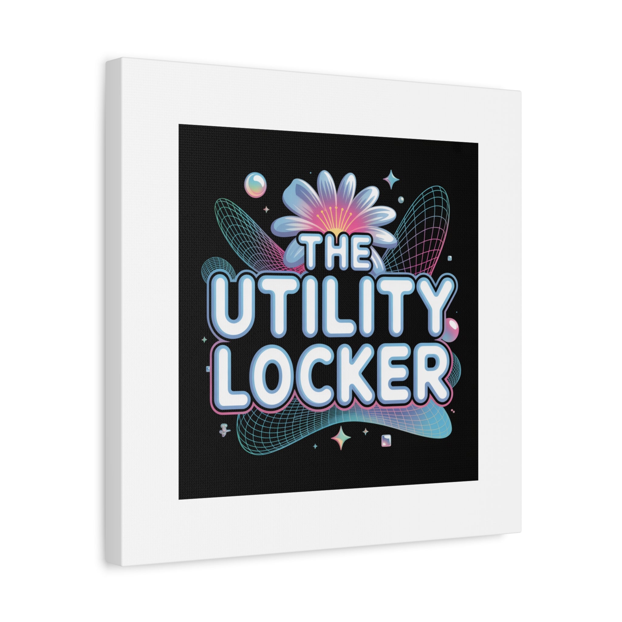 Y2K Cyber Holo 'The Utility Locker' Canvas | Retro Tech Print, Chrome Text
