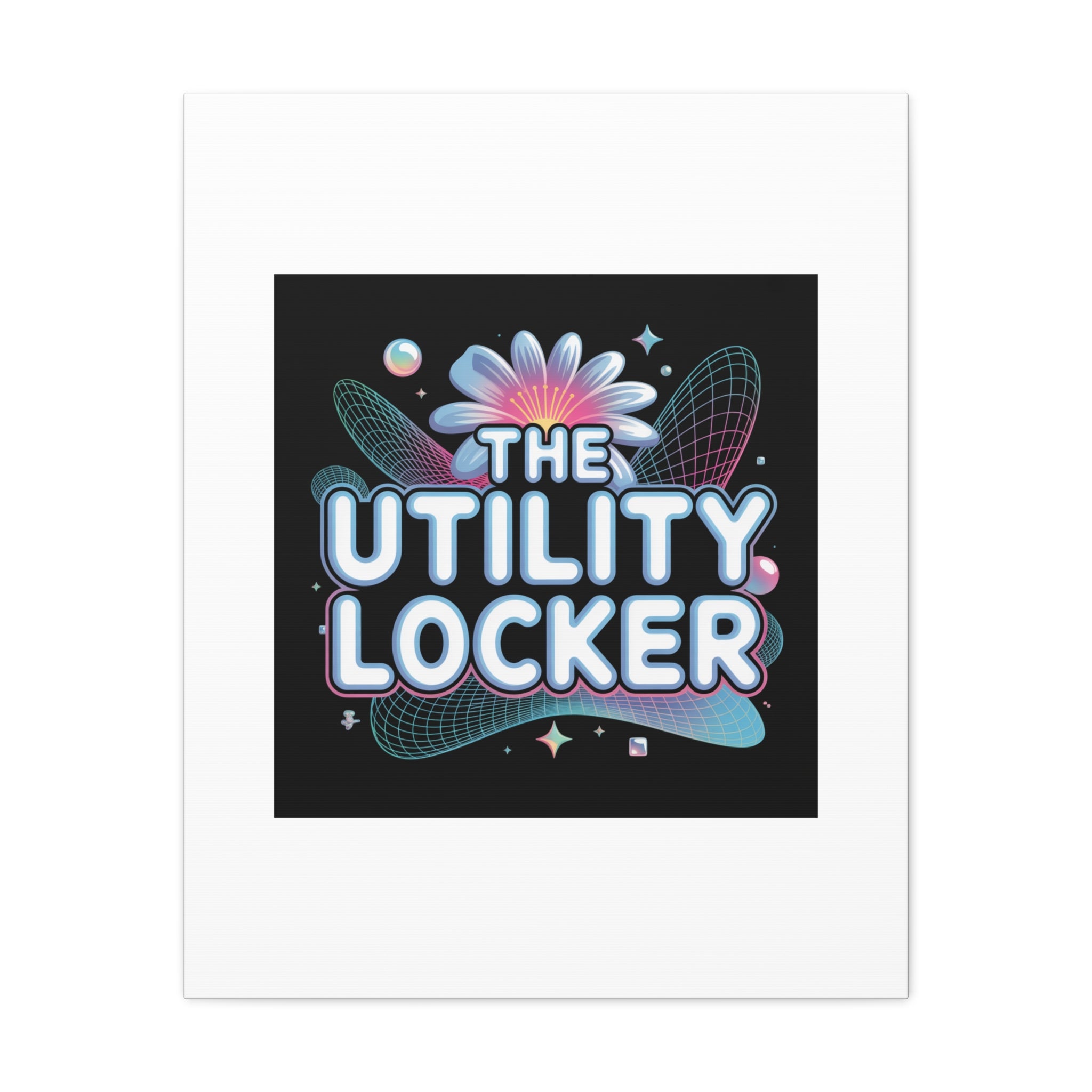 Y2K Cyber Holo 'The Utility Locker' Canvas | Retro Tech Print, Chrome Text