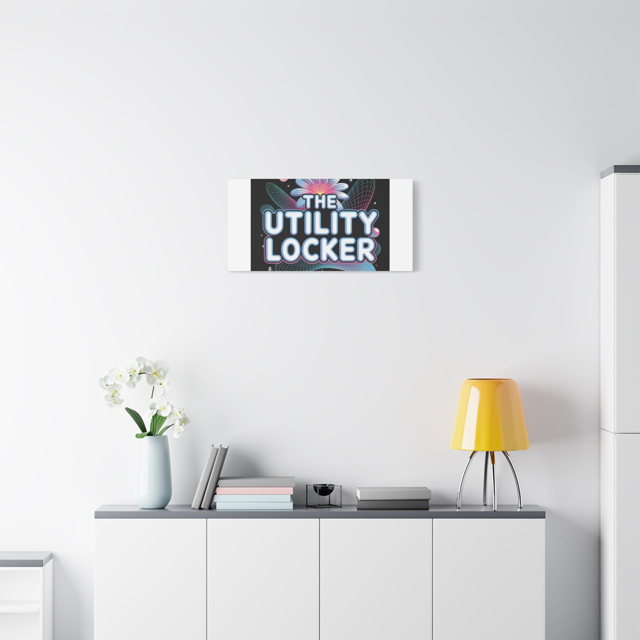 Y2K Cyber Holo 'The Utility Locker' Canvas | Retro Tech Print, Chrome Text