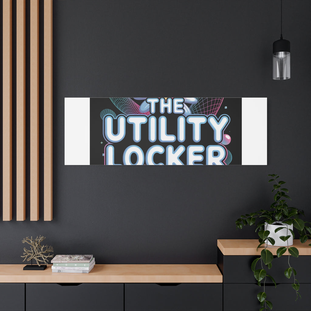Y2K Cyber Holo 'The Utility Locker' Canvas | Retro Tech Print, Chrome Text