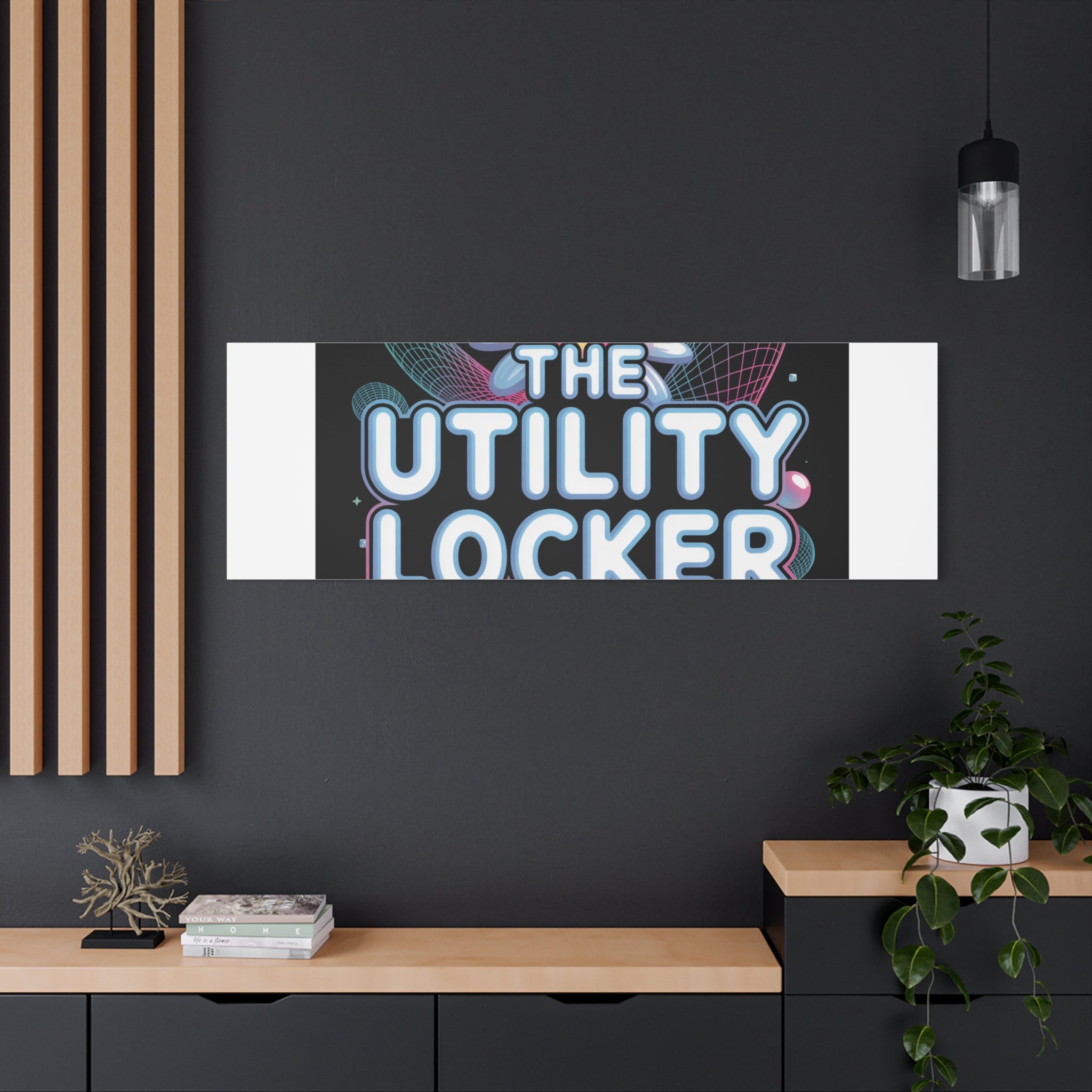 Y2K Cyber Holo 'The Utility Locker' Canvas | Retro Tech Print, Chrome Text
