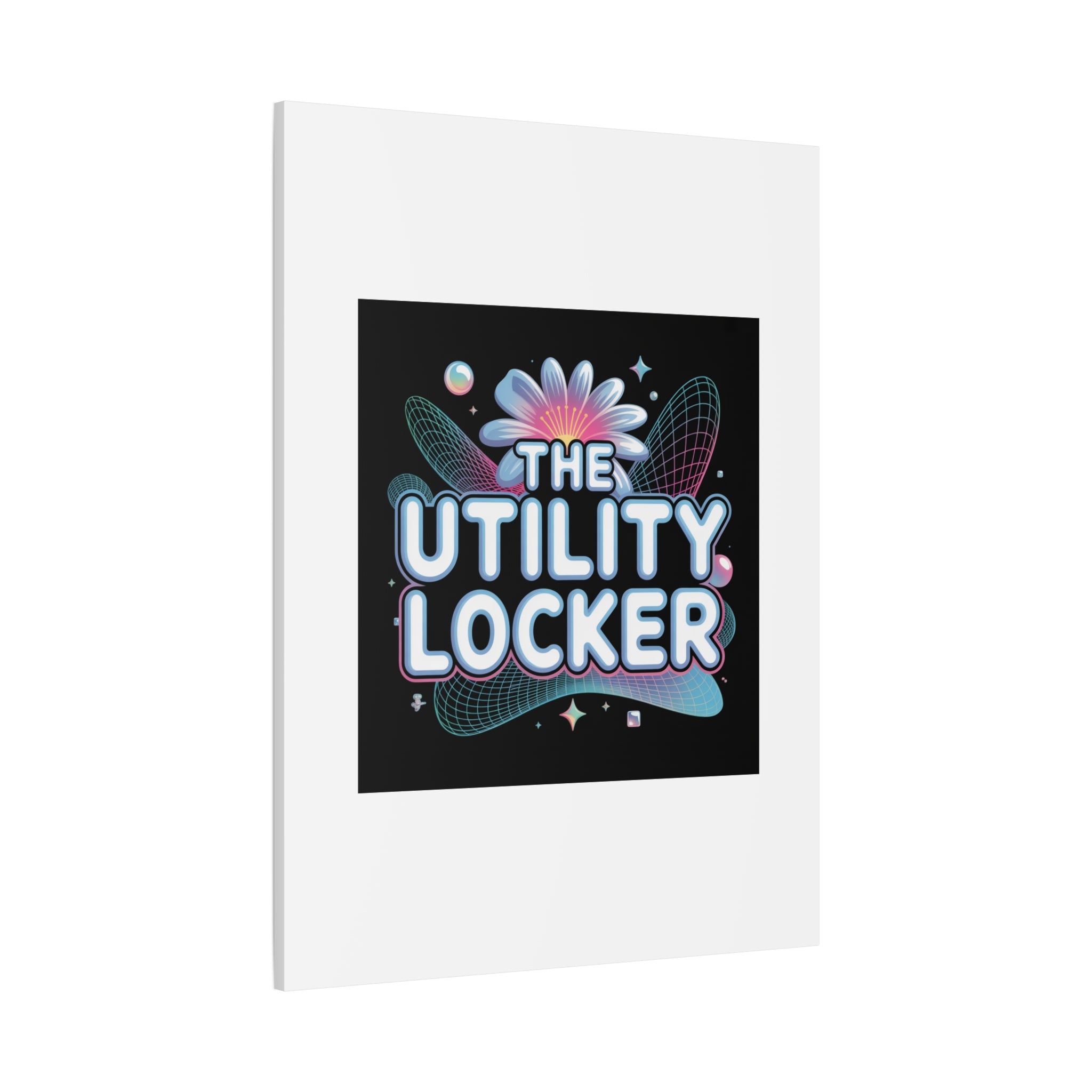 Y2K Cyber Holo 'The Utility Locker' Canvas | Retro Tech Print, Chrome Text