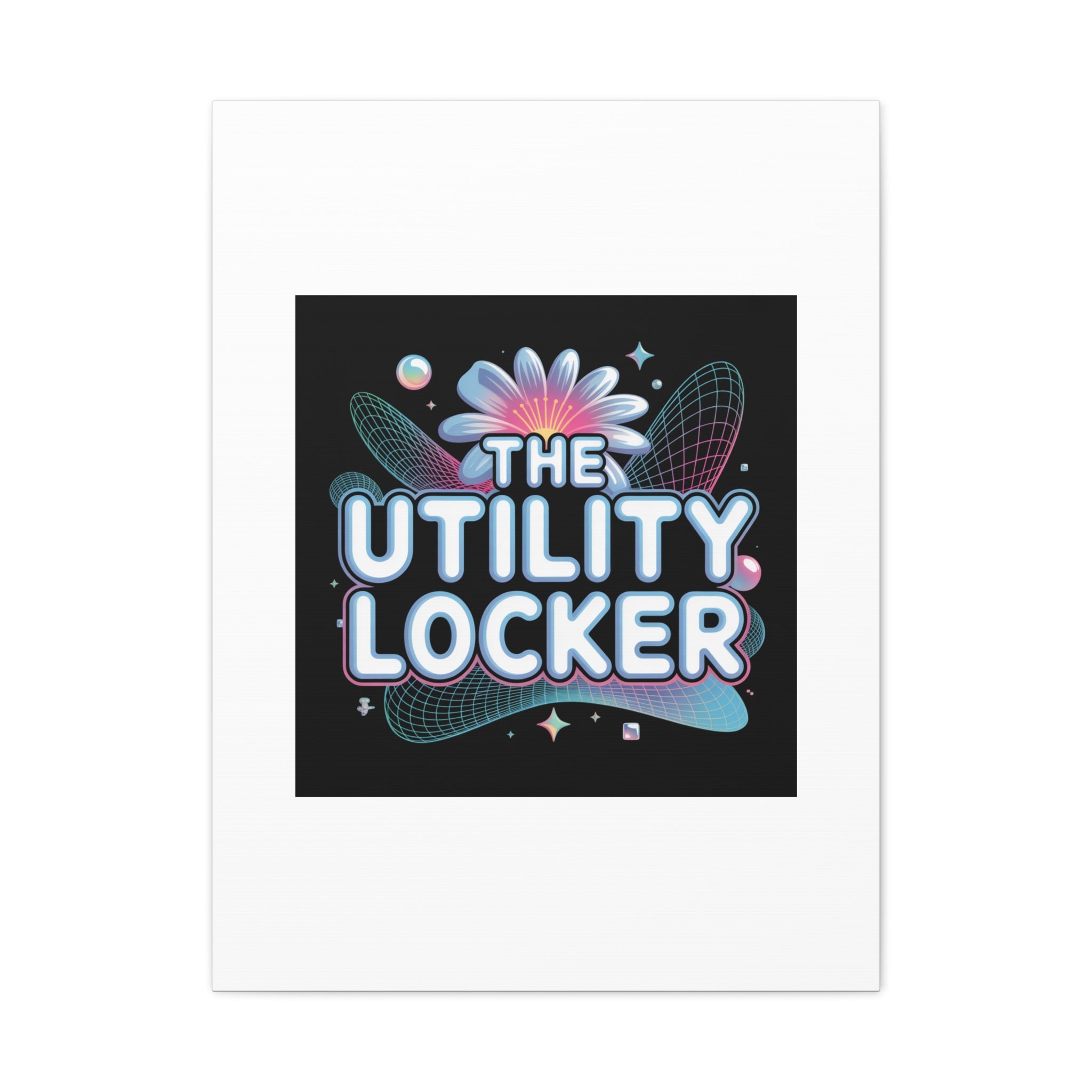 Y2K Cyber Holo 'The Utility Locker' Canvas | Retro Tech Print, Chrome Text