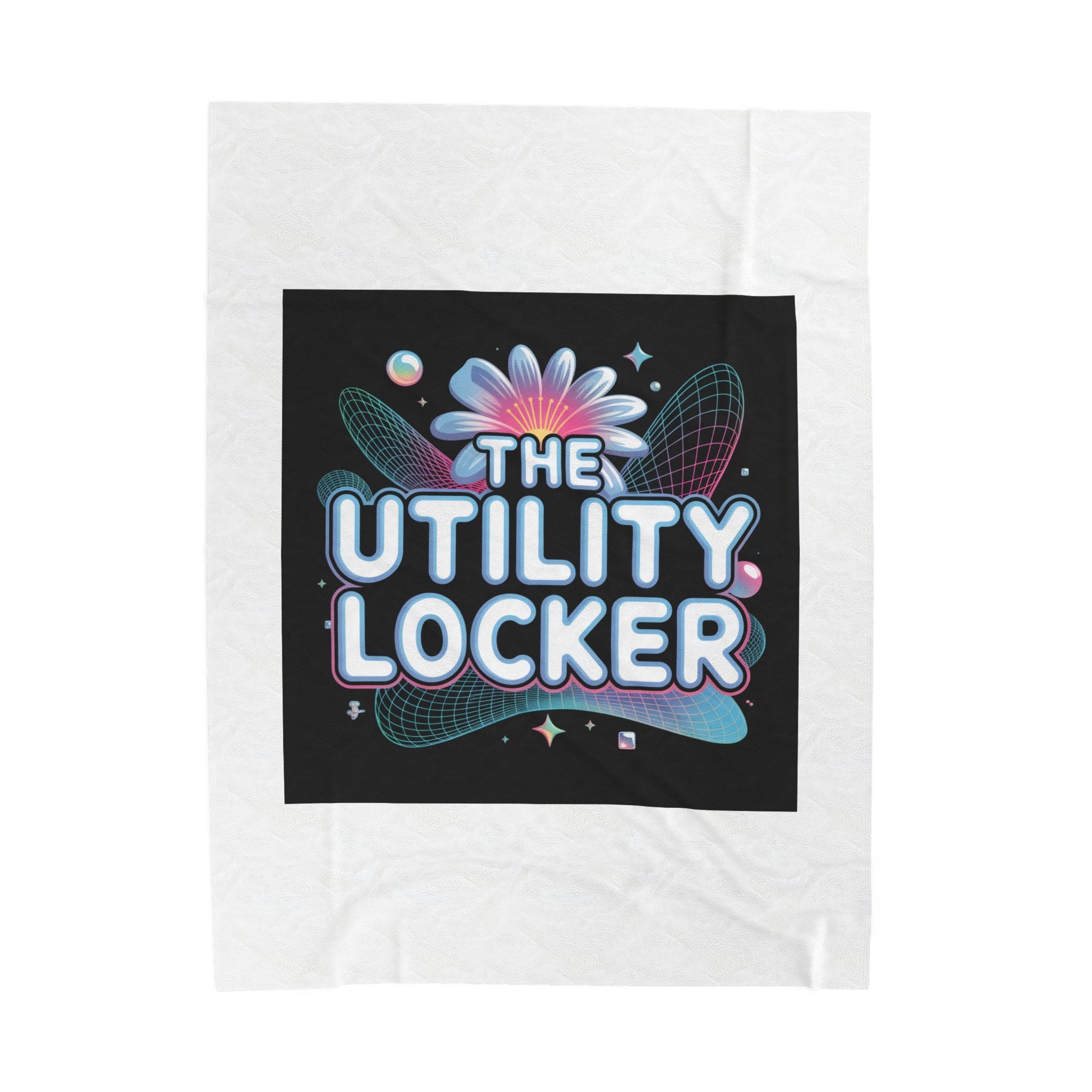 Cyber Holo "The Utility Locker" Plush Blanket | Y2K cyber nostalgia, retro tech print