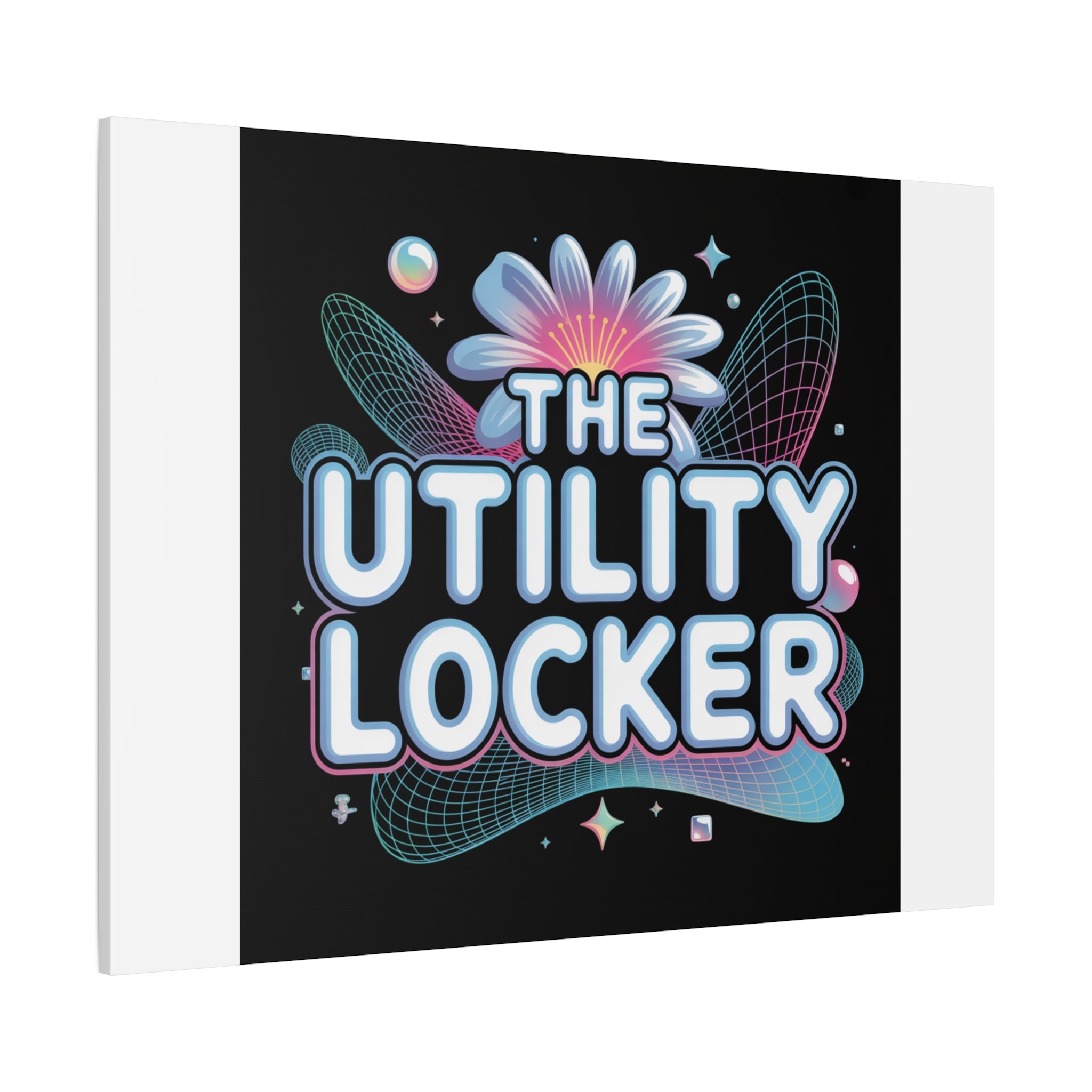Y2K Cyber Holo 'The Utility Locker' Canvas | Retro Tech Print, Chrome Text
