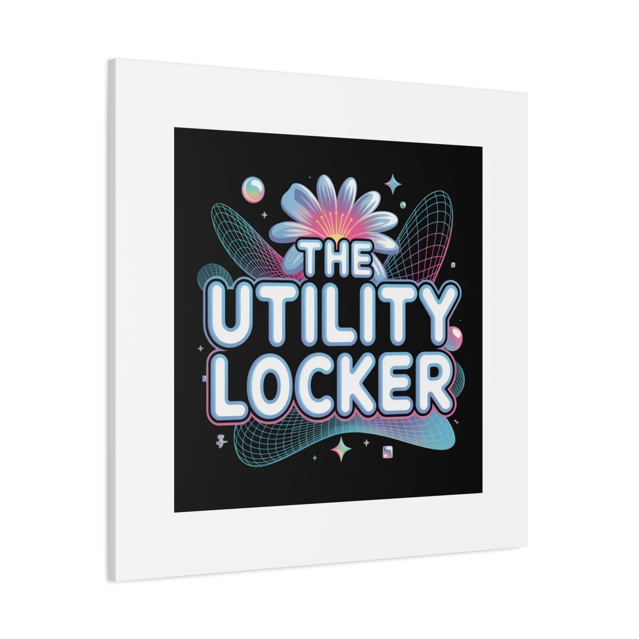 Y2K Cyber Holo 'The Utility Locker' Canvas | Retro Tech Print, Chrome Text