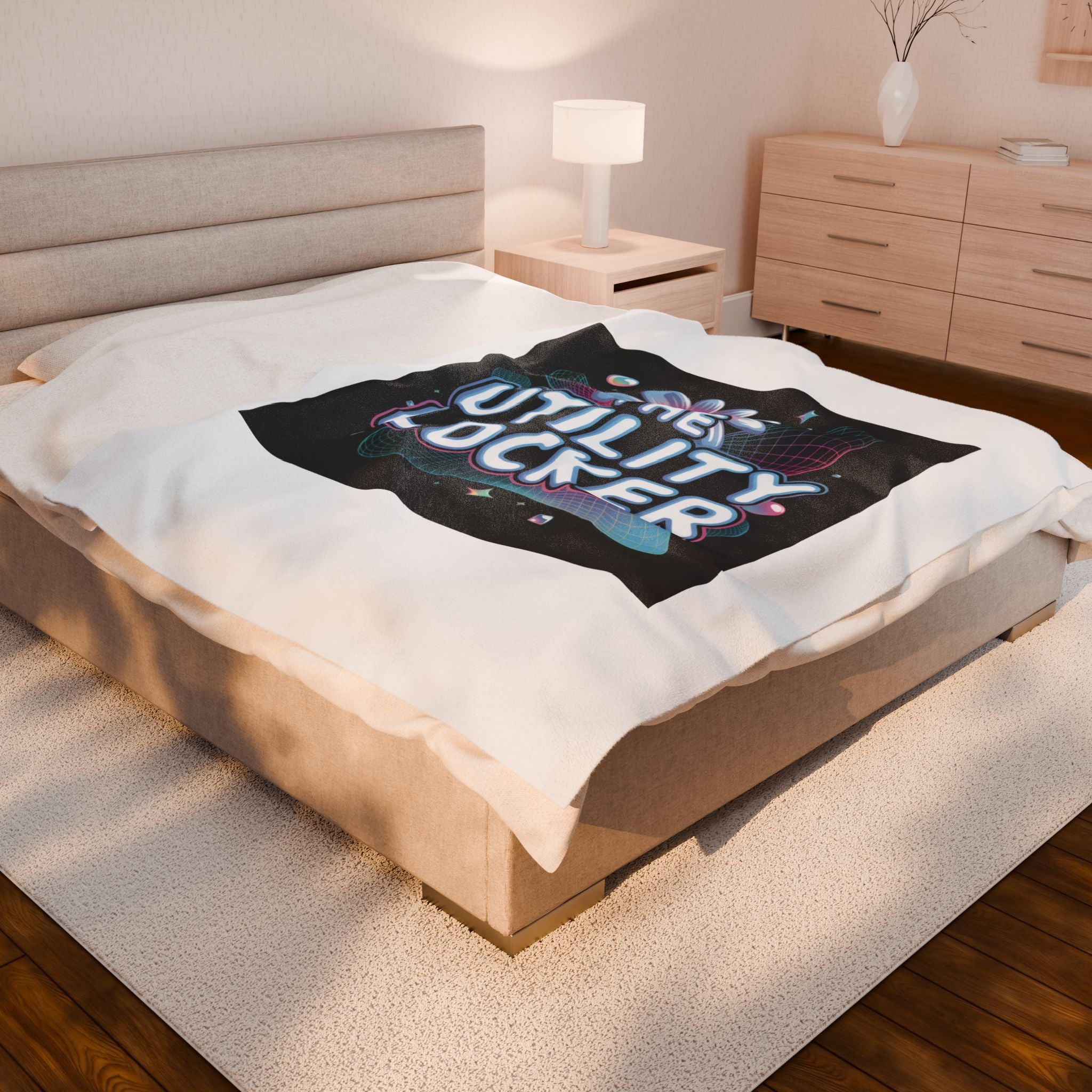 Cyber Holo "The Utility Locker" Plush Blanket | Y2K cyber nostalgia, retro tech print