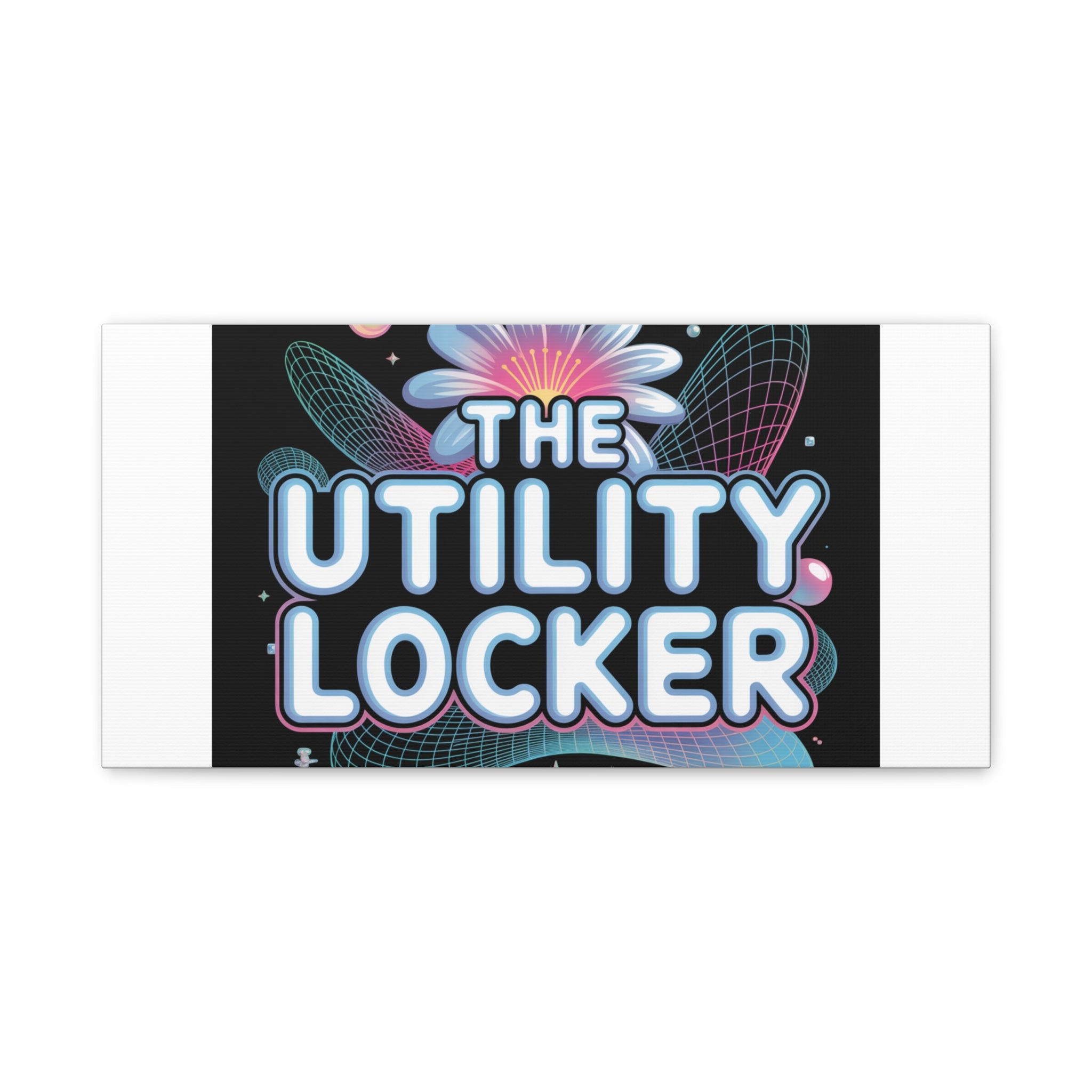 Y2K Cyber Holo 'The Utility Locker' Canvas | Retro Tech Print, Chrome Text