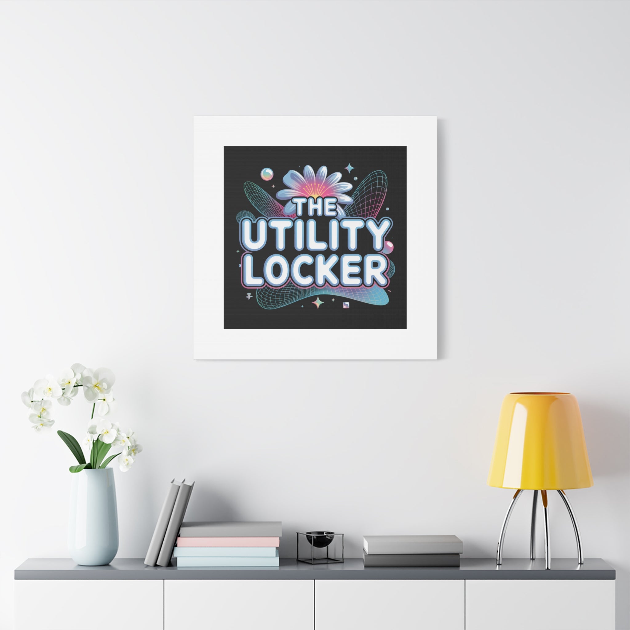 Y2K Cyber Holo 'The Utility Locker' Canvas | Retro Tech Print, Chrome Text