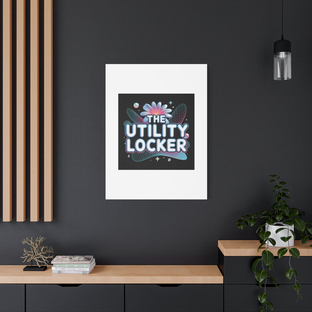 Y2K Cyber Holo 'The Utility Locker' Canvas | Retro Tech Print, Chrome Text