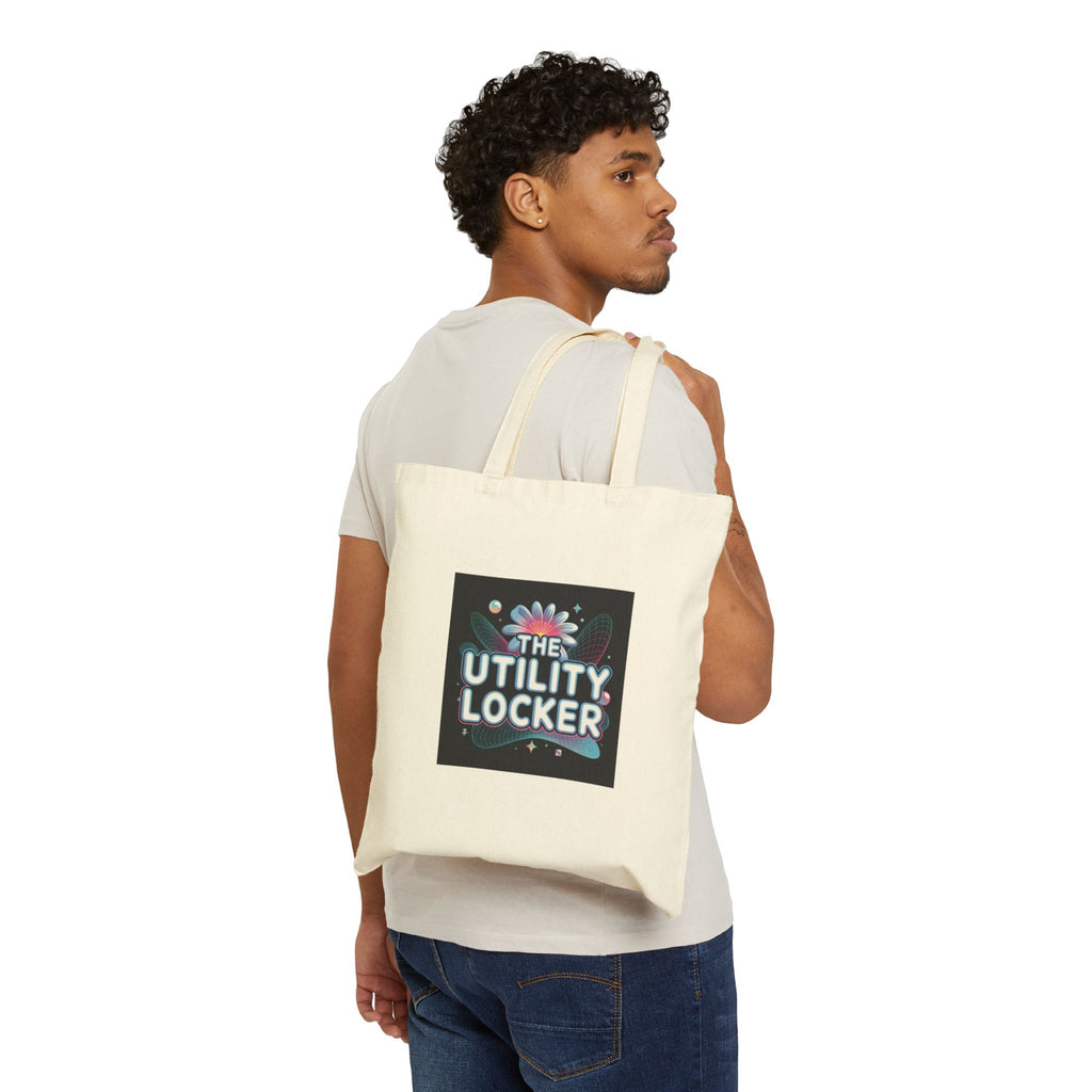 Cyber Holo Logo Tote, Y2K fashion canvas, chrome text retro tech print