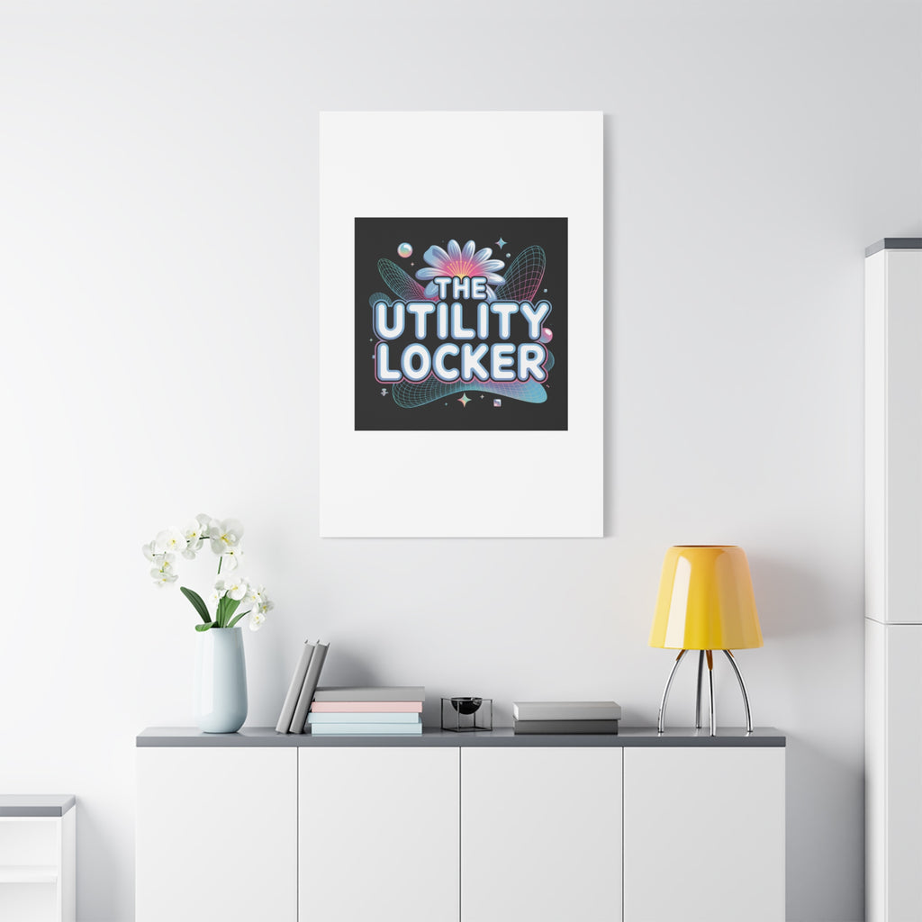 Y2K Cyber Holo 'The Utility Locker' Canvas | Retro Tech Print, Chrome Text