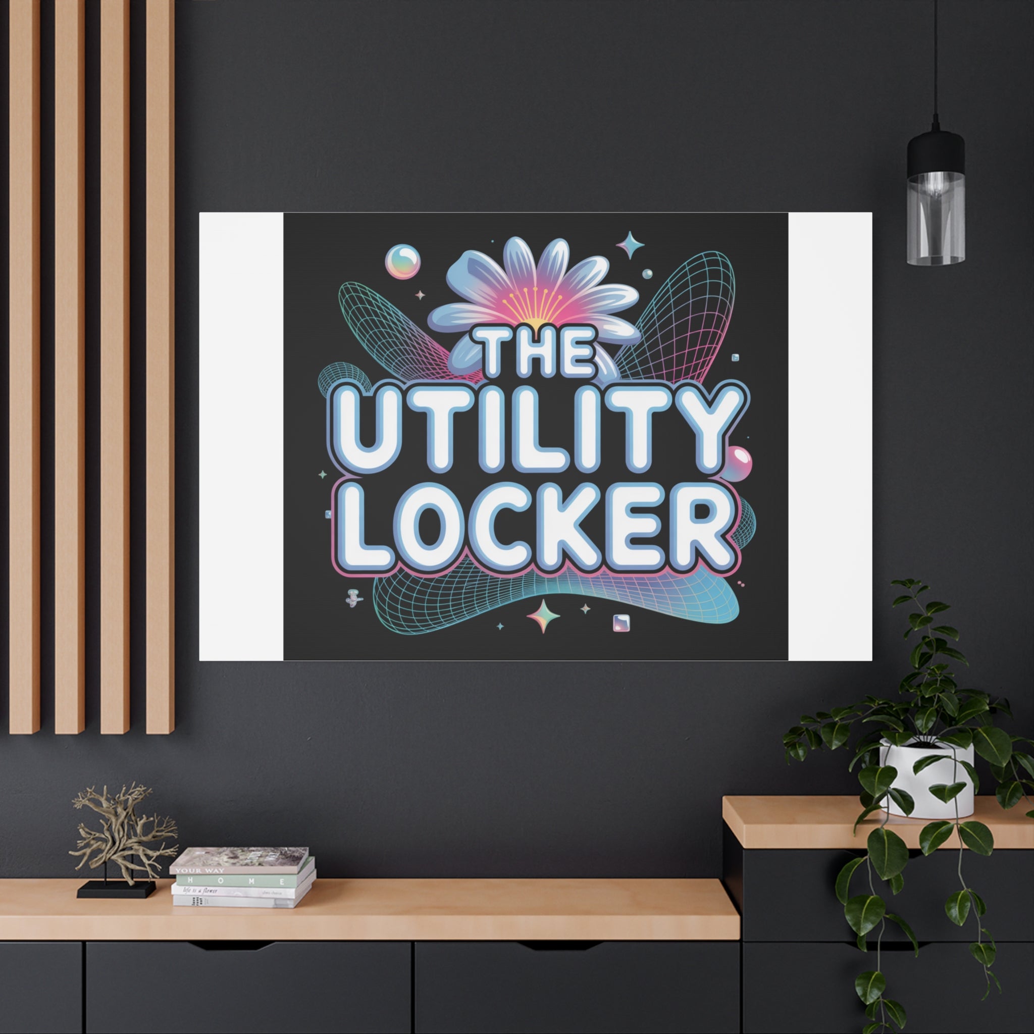Y2K Cyber Holo 'The Utility Locker' Canvas | Retro Tech Print, Chrome Text