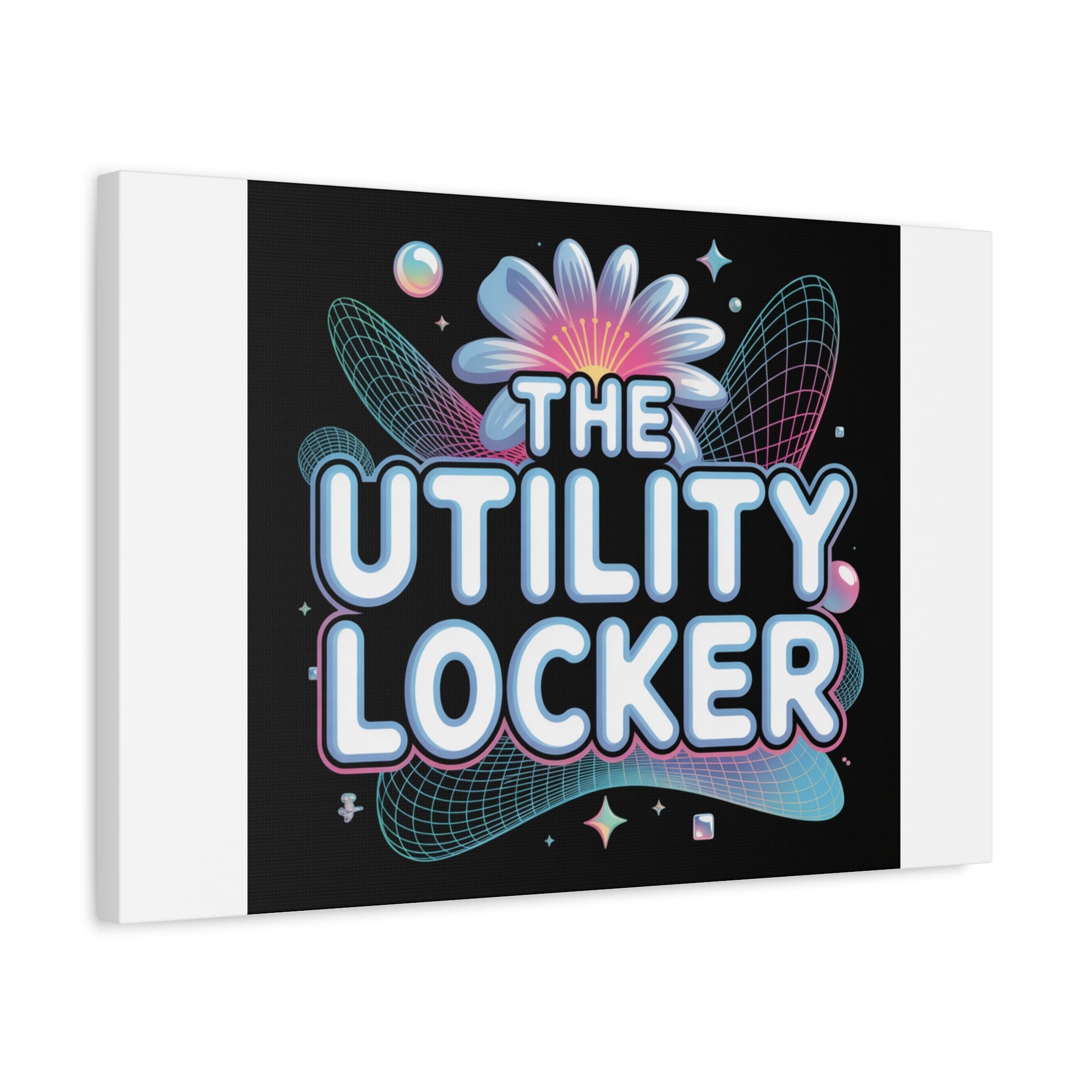 Y2K Cyber Holo 'The Utility Locker' Canvas | Retro Tech Print, Chrome Text