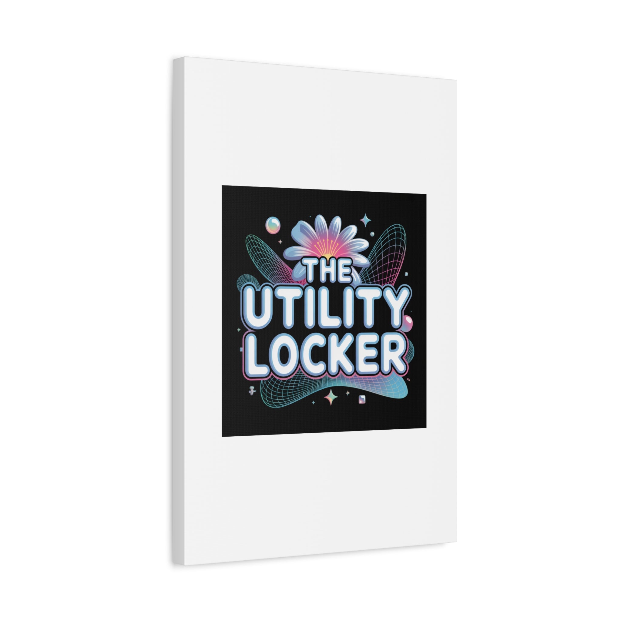 Y2K Cyber Holo 'The Utility Locker' Canvas | Retro Tech Print, Chrome Text
