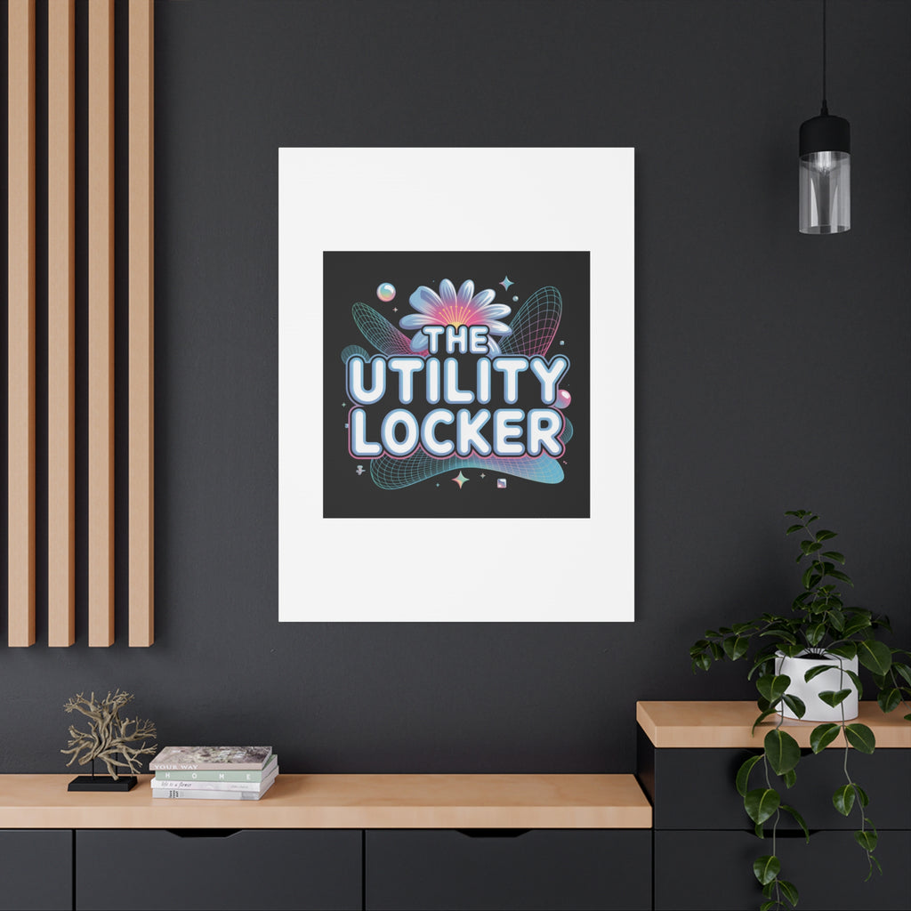 Y2K Cyber Holo 'The Utility Locker' Canvas | Retro Tech Print, Chrome Text