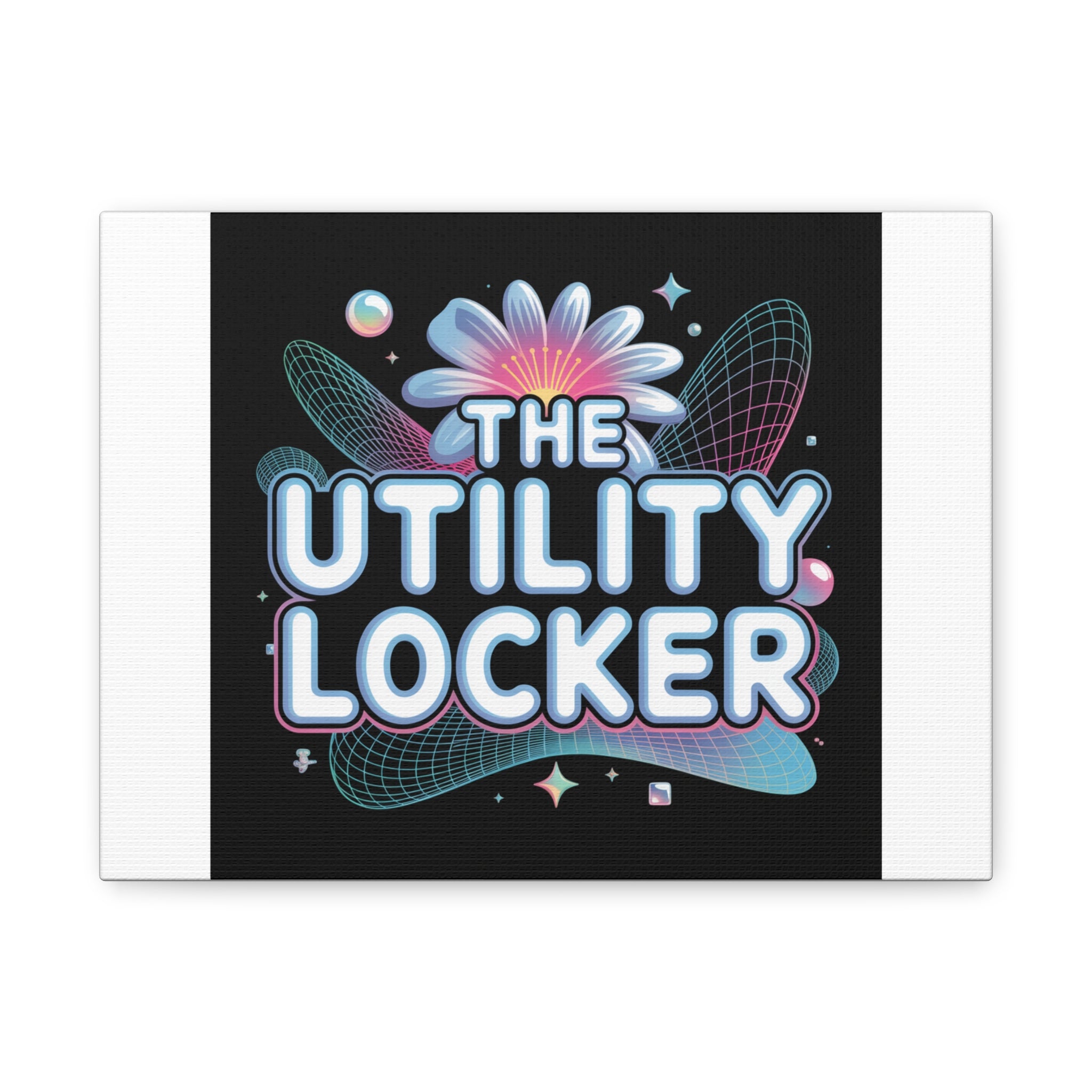 Y2K Cyber Holo 'The Utility Locker' Canvas | Retro Tech Print, Chrome Text