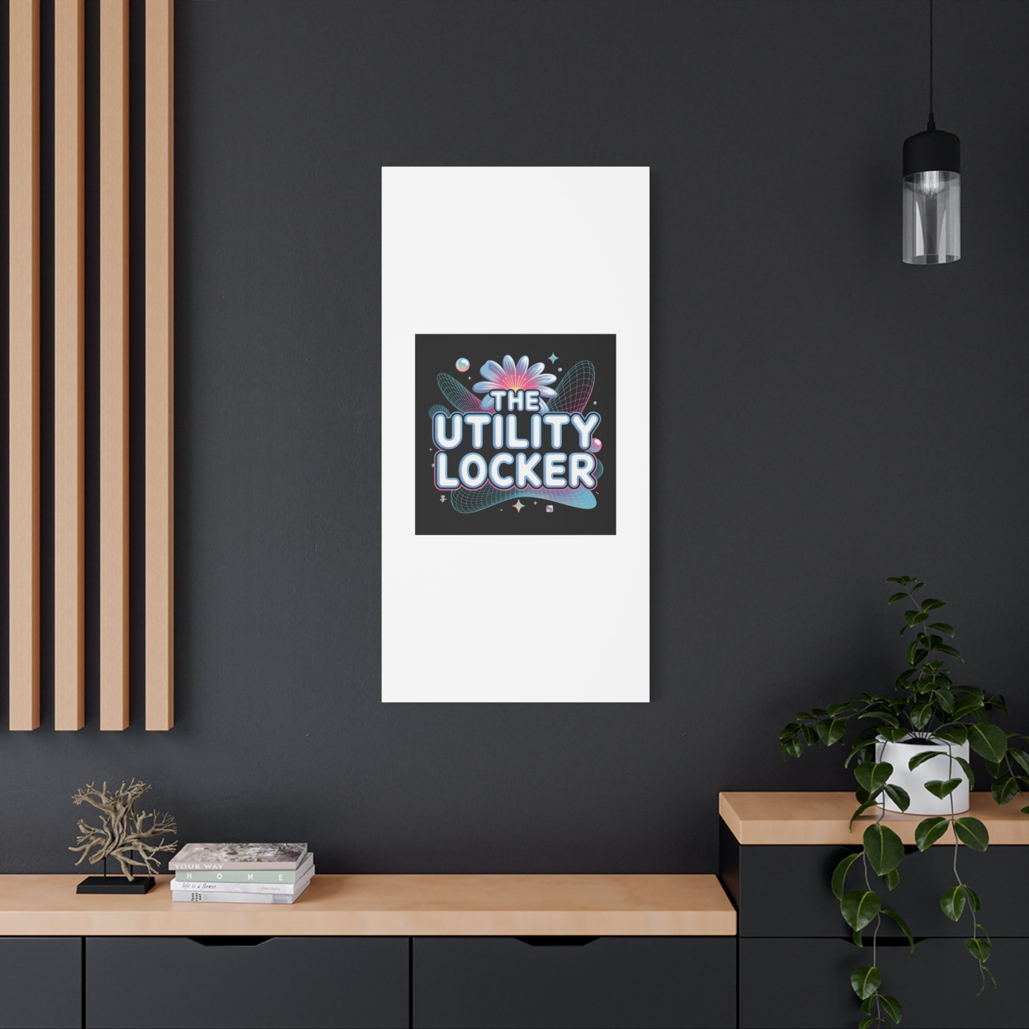 Y2K Cyber Holo 'The Utility Locker' Canvas | Retro Tech Print, Chrome Text