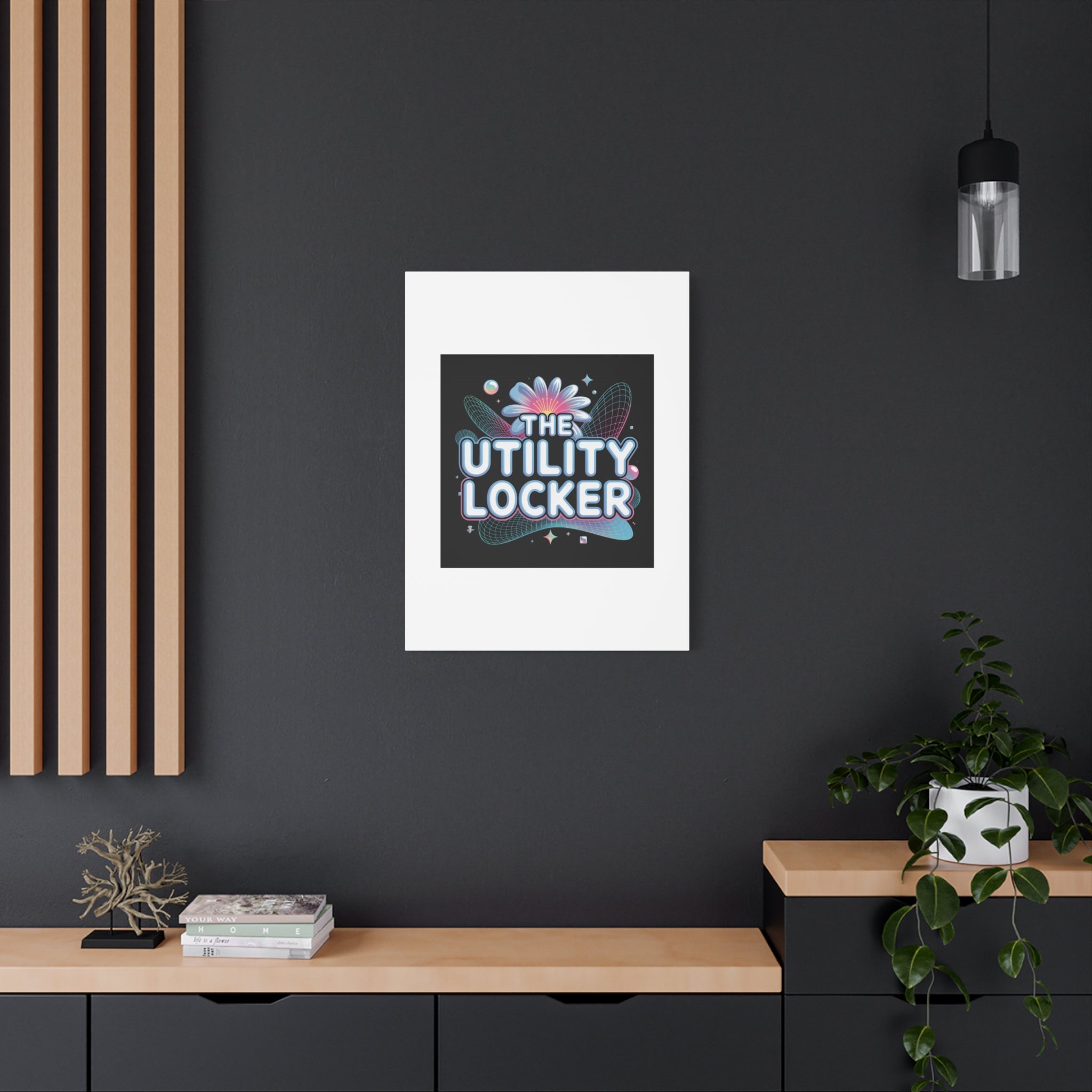 Y2K Cyber Holo 'The Utility Locker' Canvas | Retro Tech Print, Chrome Text