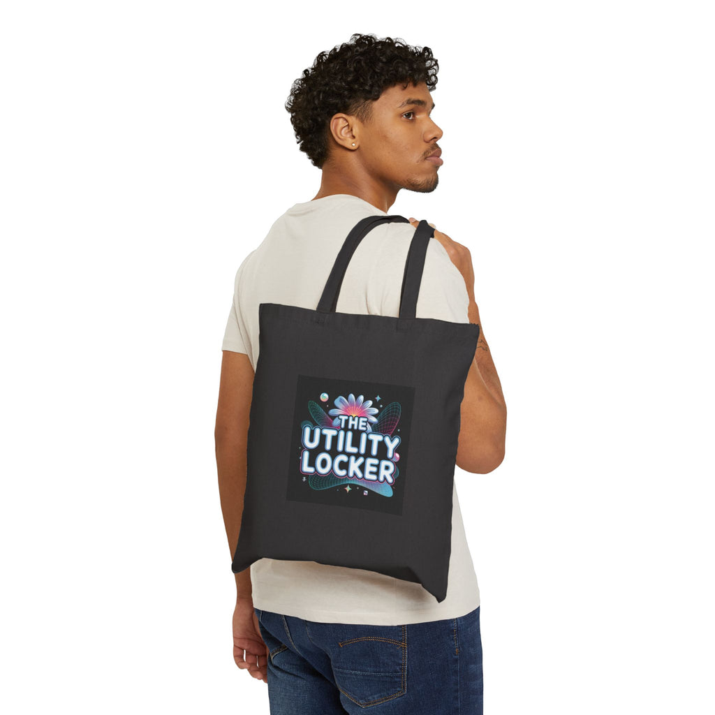 Cyber Holo Logo Tote, Y2K fashion canvas, chrome text retro tech print