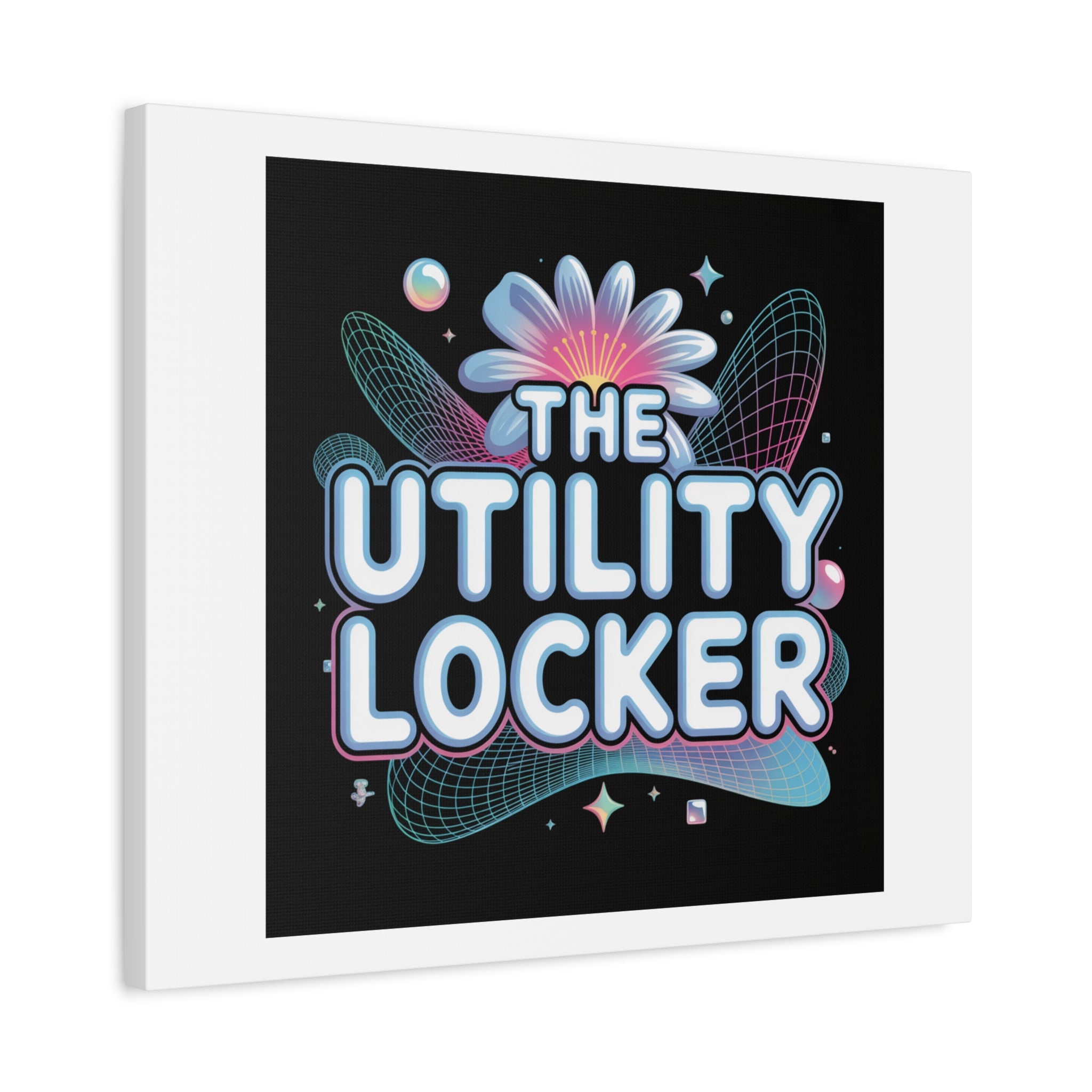 Y2K Cyber Holo 'The Utility Locker' Canvas | Retro Tech Print, Chrome Text