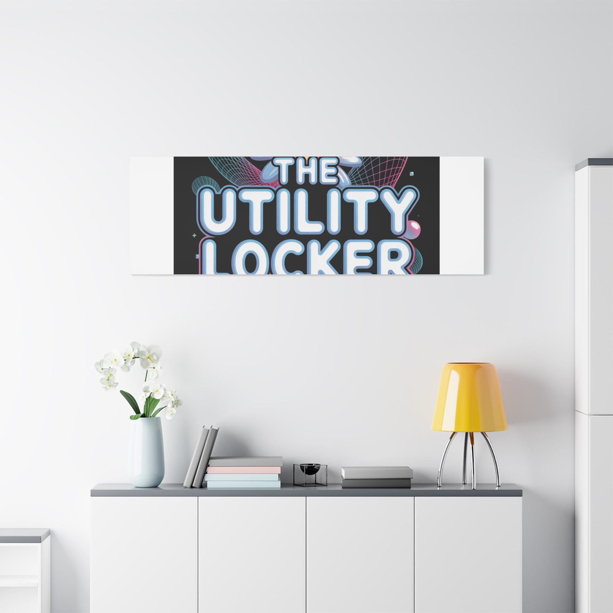 Y2K Cyber Holo 'The Utility Locker' Canvas | Retro Tech Print, Chrome Text