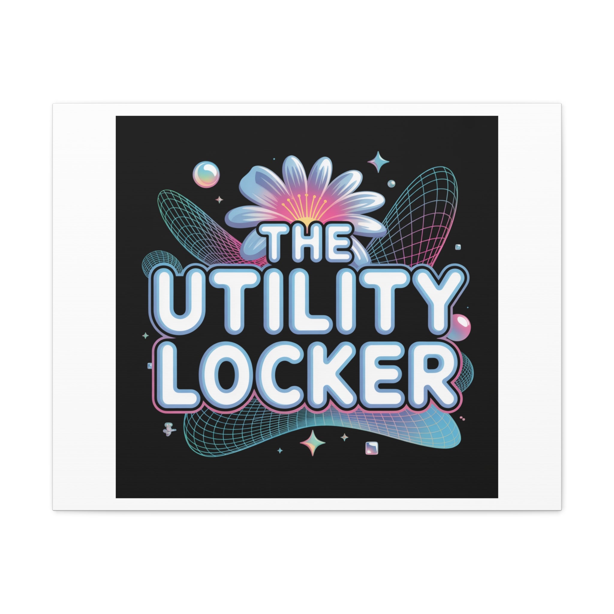 Y2K Cyber Holo 'The Utility Locker' Canvas | Retro Tech Print, Chrome Text