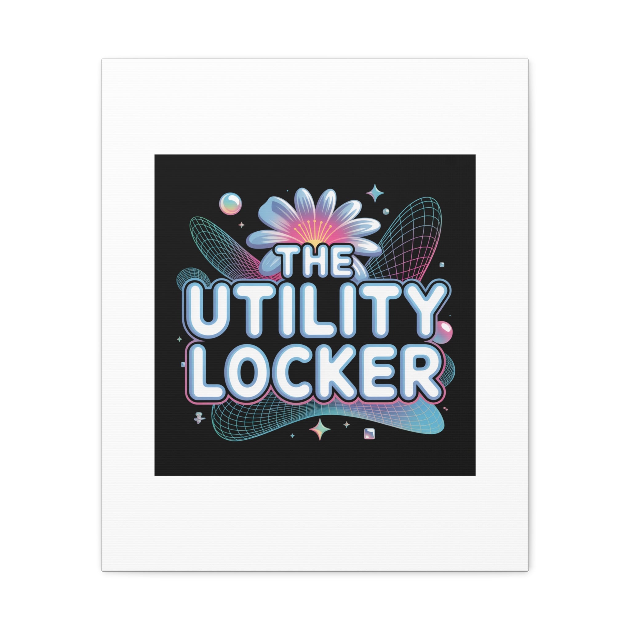 Y2K Cyber Holo 'The Utility Locker' Canvas | Retro Tech Print, Chrome Text