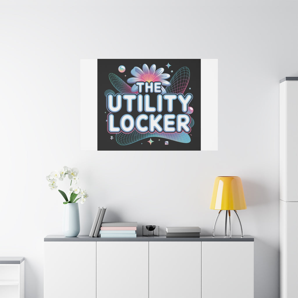 Y2K Cyber Holo 'The Utility Locker' Canvas | Retro Tech Print, Chrome Text