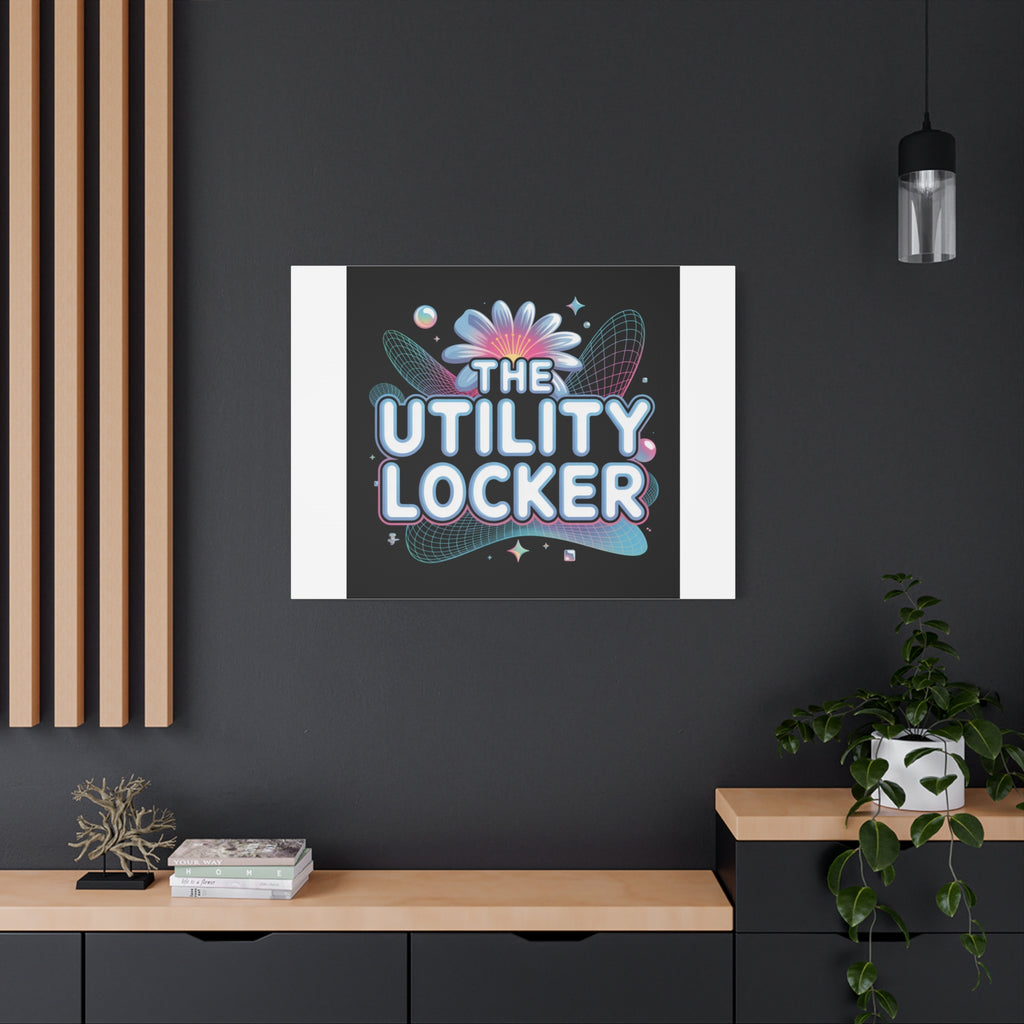 Y2K Cyber Holo 'The Utility Locker' Canvas | Retro Tech Print, Chrome Text