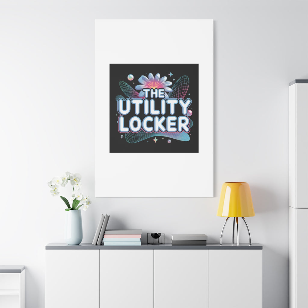Y2K Cyber Holo 'The Utility Locker' Canvas | Retro Tech Print, Chrome Text