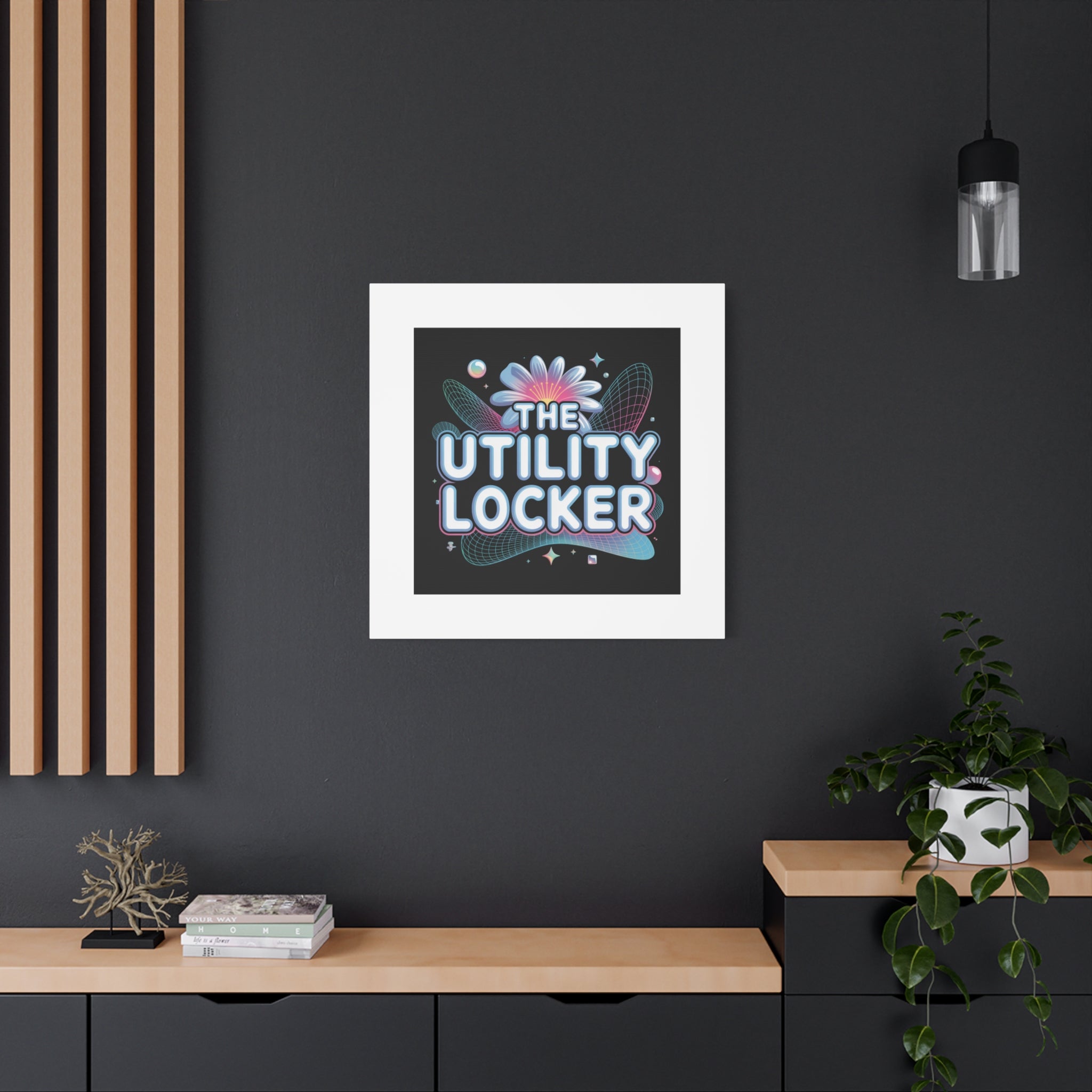 Y2K Cyber Holo 'The Utility Locker' Canvas | Retro Tech Print, Chrome Text