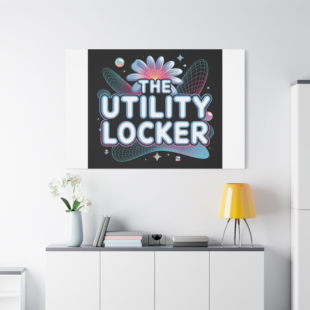 Y2K Cyber Holo 'The Utility Locker' Canvas | Retro Tech Print, Chrome Text