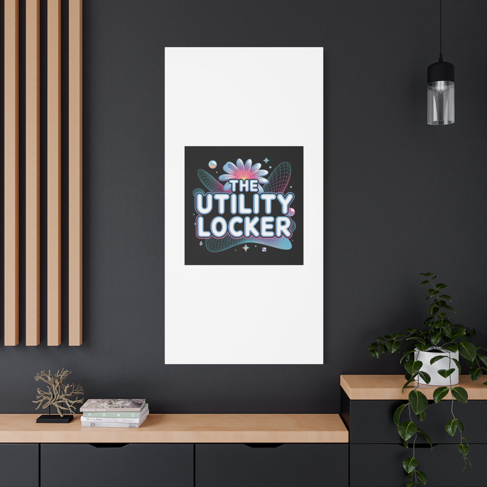 Y2K Cyber Holo 'The Utility Locker' Canvas | Retro Tech Print, Chrome Text